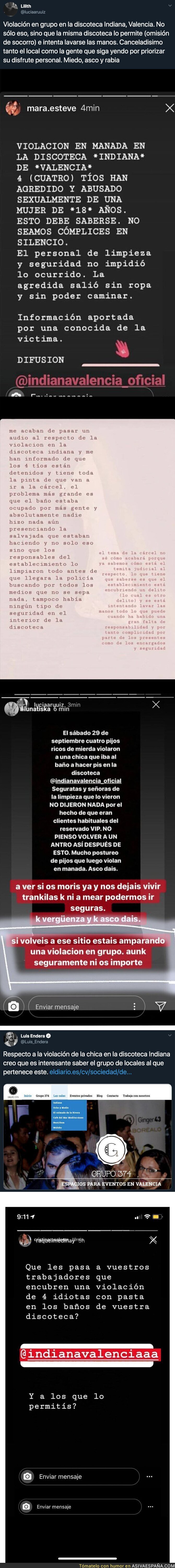 122497 - Escándalo en la discoteca Indiana de Valencia: explican la violación grupal a una chica en el lavabo del local