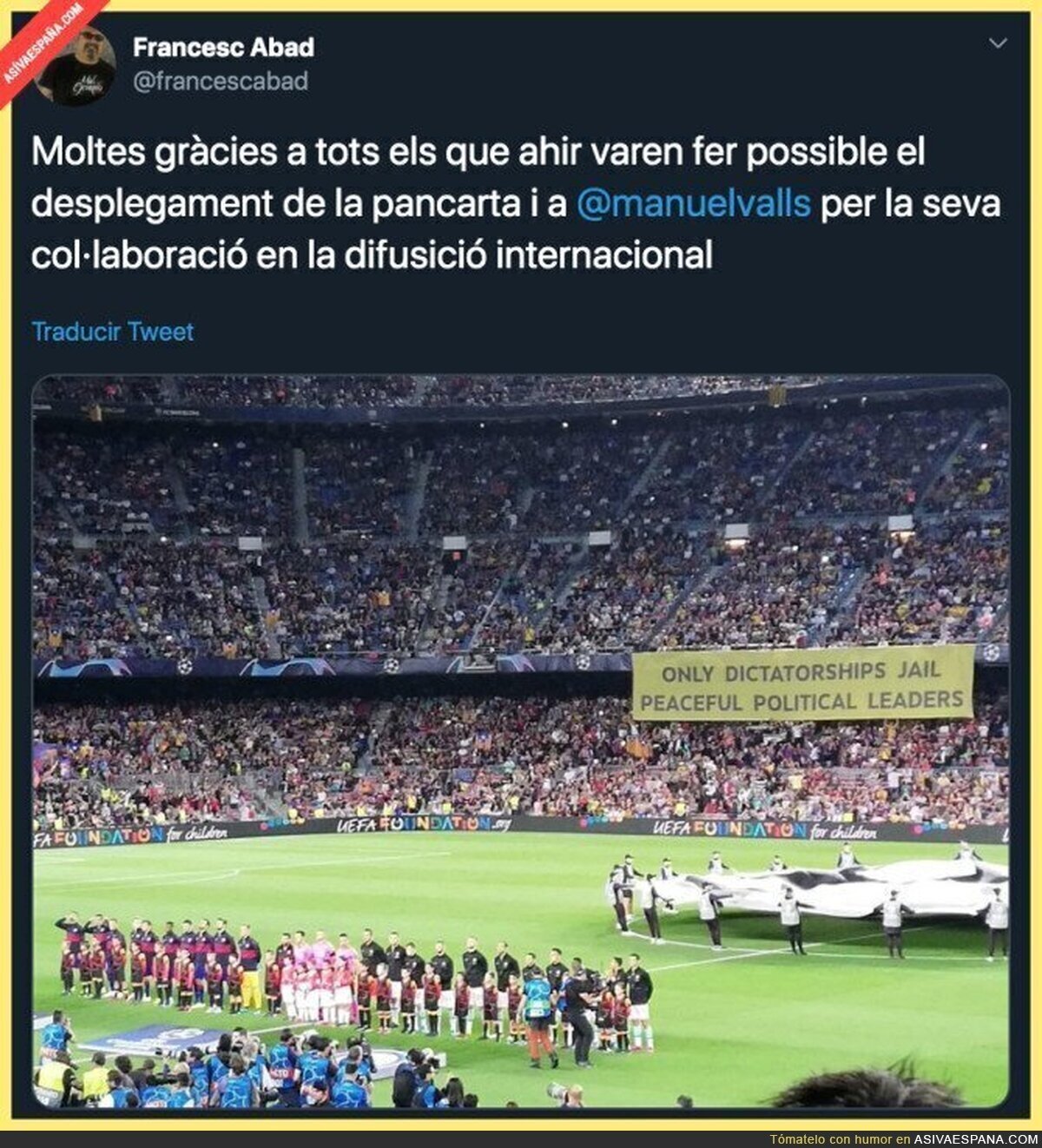 La polémica pancarta mostrada antes del Barça-Inter en el Camp Nou