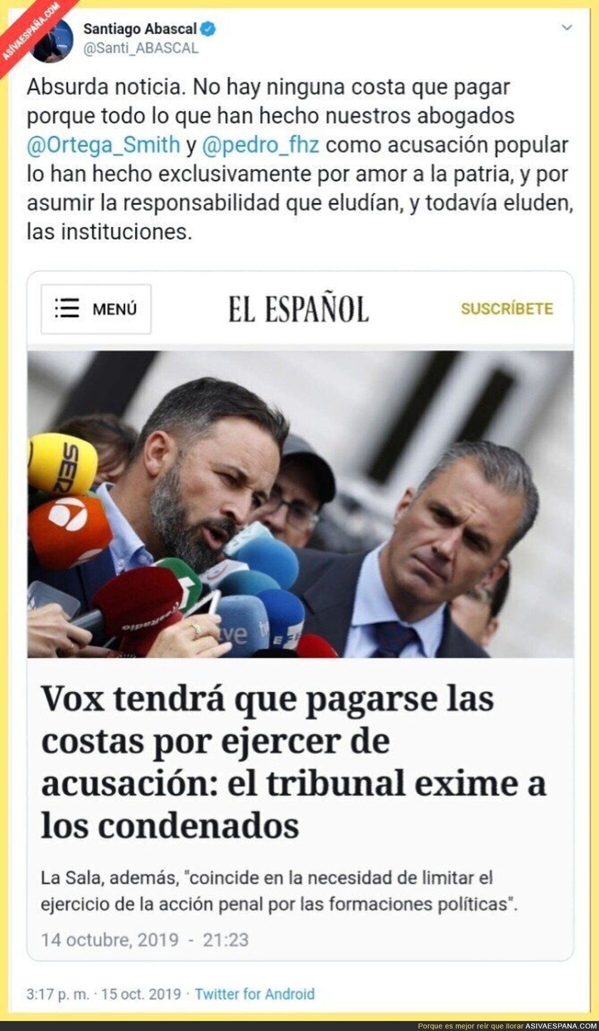 Pedro Jota (el más pelota) publica una "fake news" y Abascal le responde