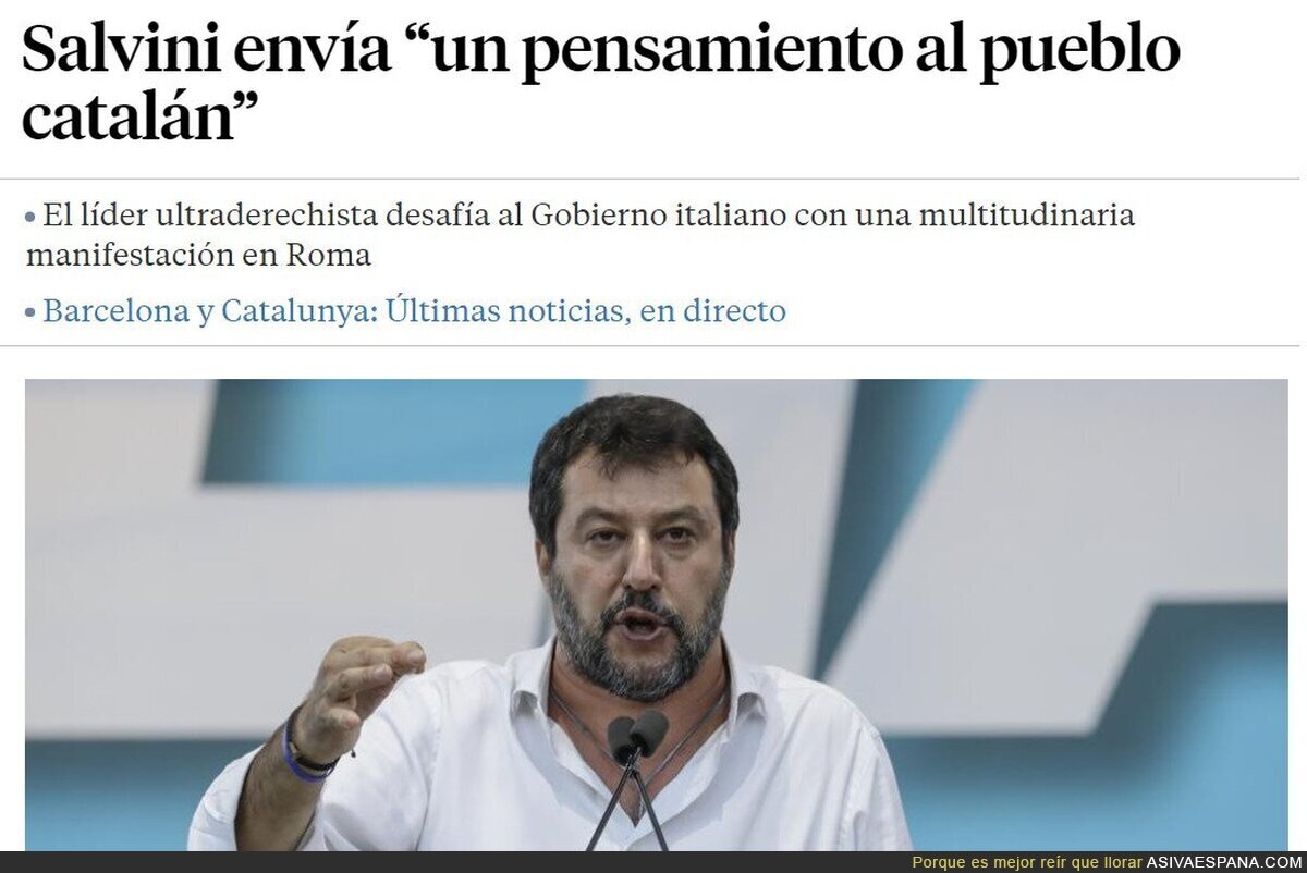 Salta la sorpresa: Salvini muestra su apoyo al independentismo catalán