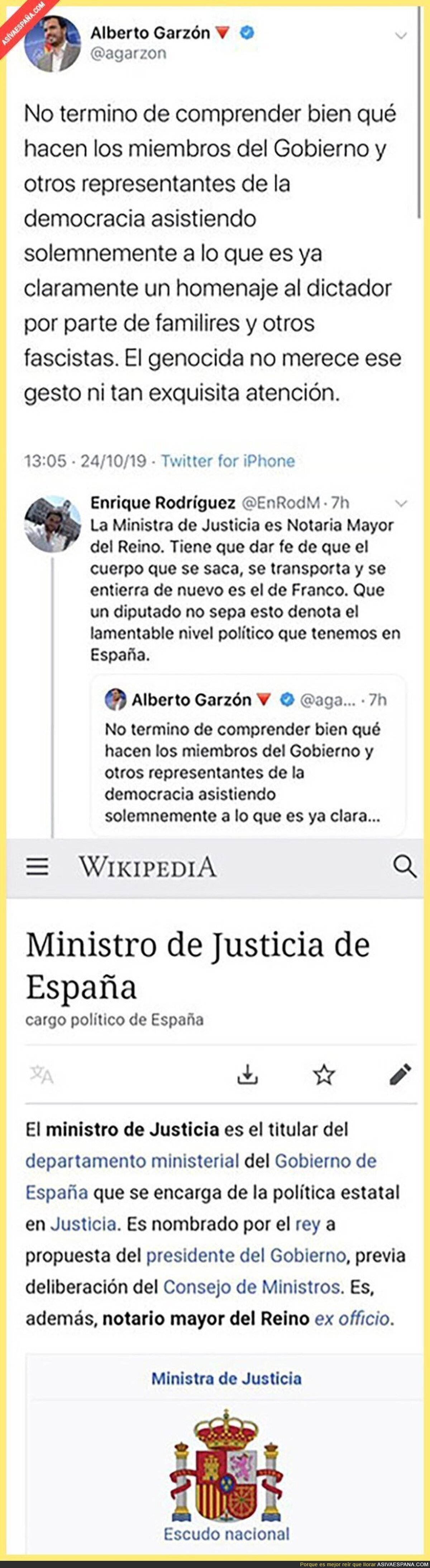 Alberto Garzón no entiende lo de los miembros del Gobierno en el funeral de Franco y le responden dejándole por los suelos