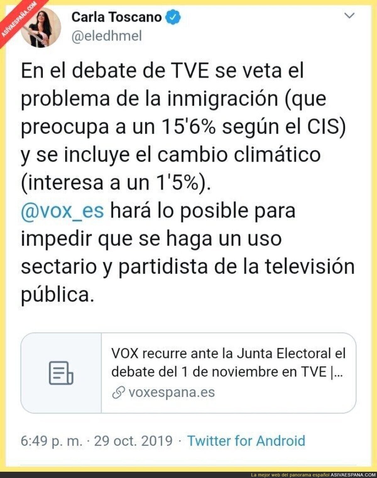 VOX recurre ante la Junta Electoral el debate del 1 de noviembre en TVE