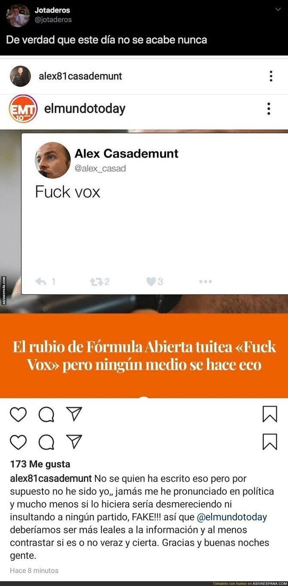 Alex Casademunt se indigna al máximo por una noticia de El Mundo Today