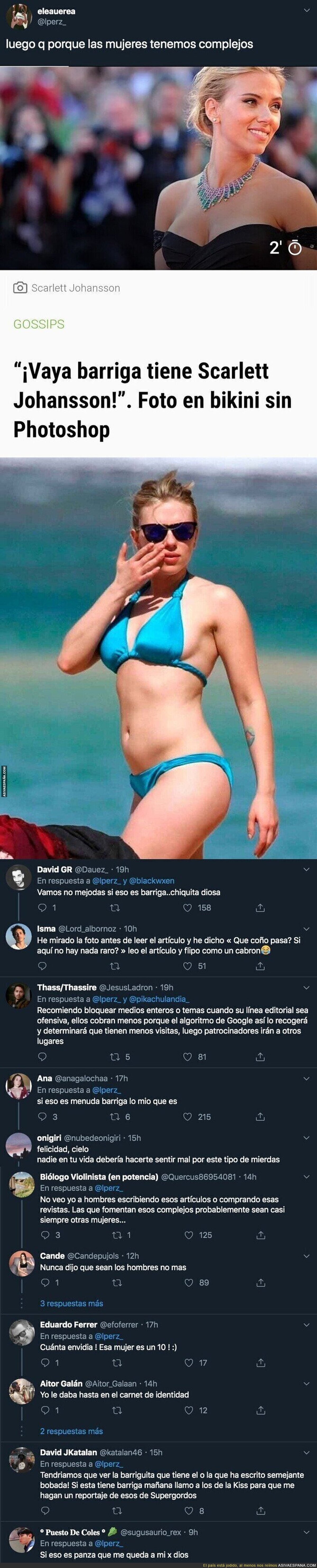 El lamentable artículo de 'diarioGOL' hablando que Scarlett Johansson tiene una barriga enorme adjuntando esta foto en la playa