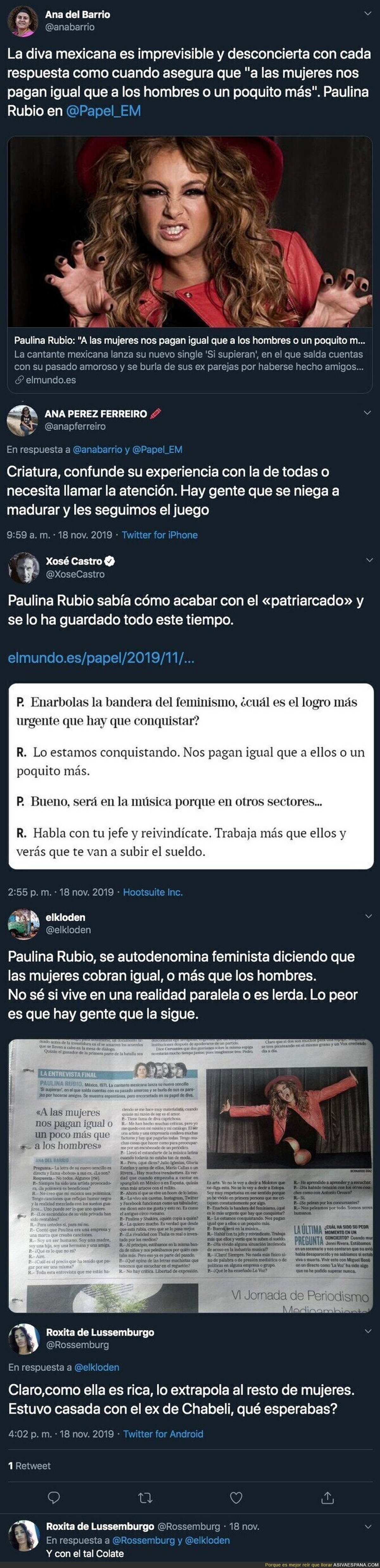 Las polémicas declaraciones de Paulina Rubio sobre el salario de las mujeres que está dando mucho que hablar