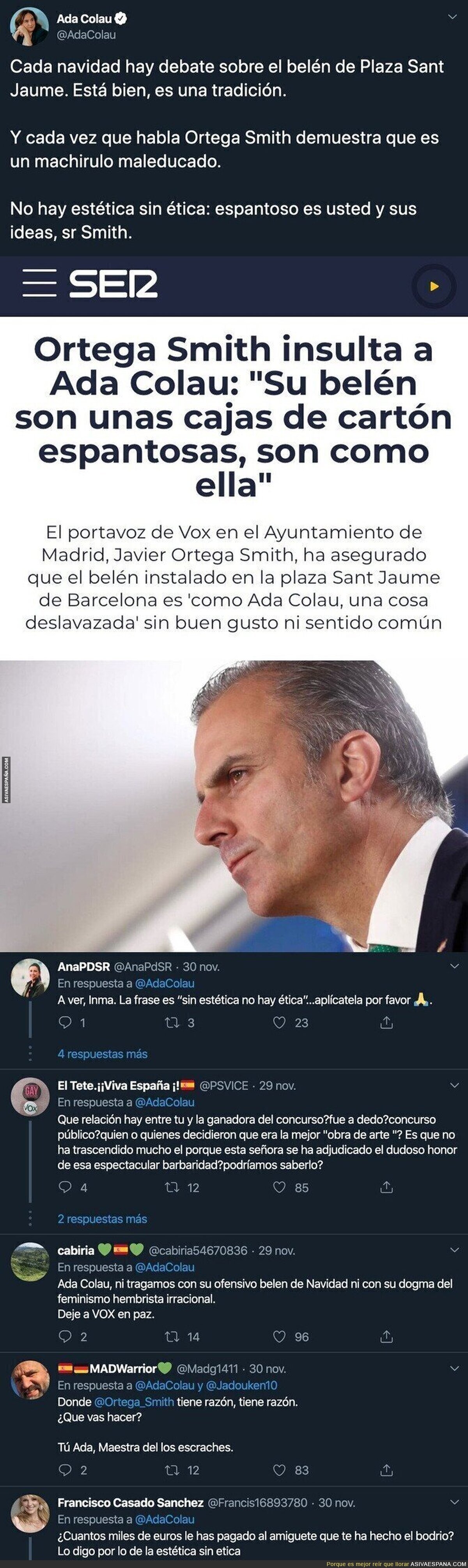 Ada Colau responde de forma tajante a Javier Ortega Smith tras criticar el belén que ha colocado el Ayuntamiento de Barcelona