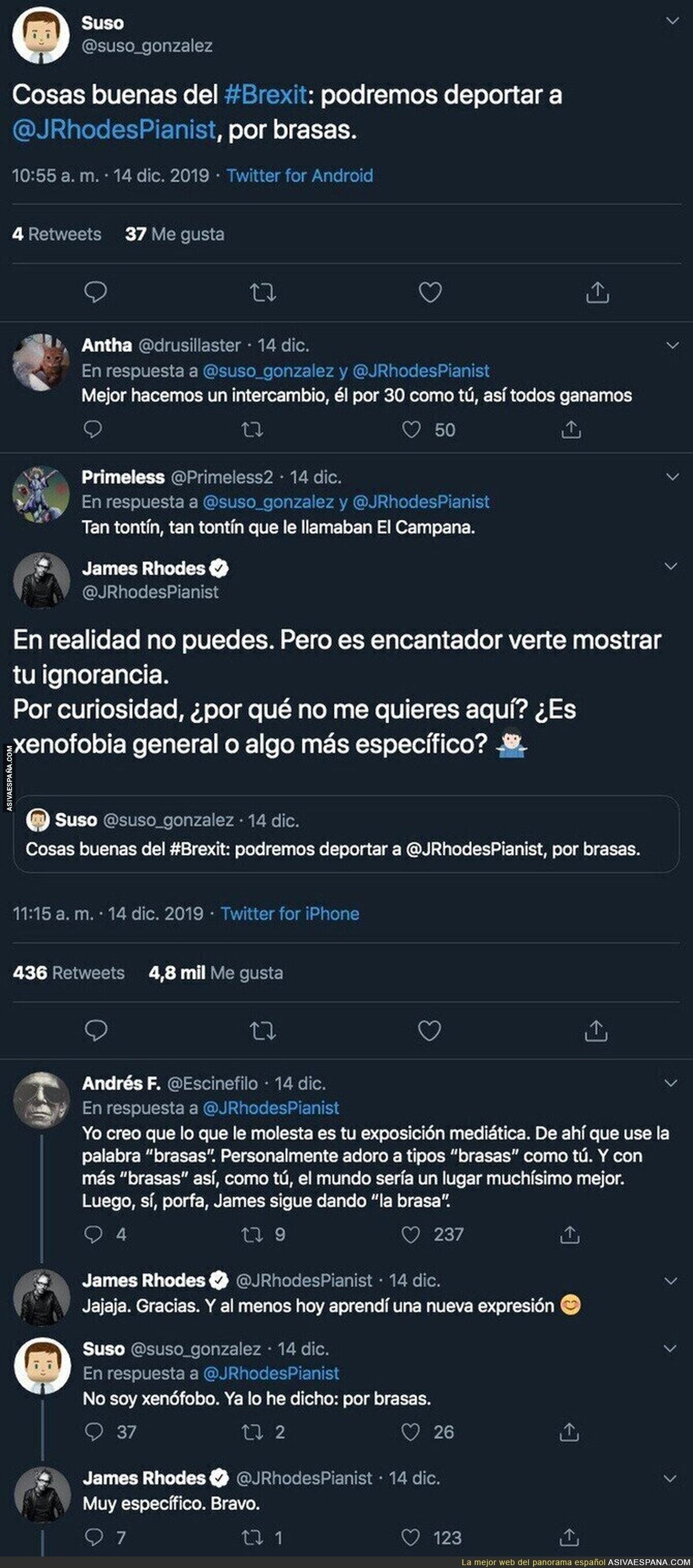 James Rhodes calla de un plumazo a un tipo que le quiere fuera de España por el Brexit