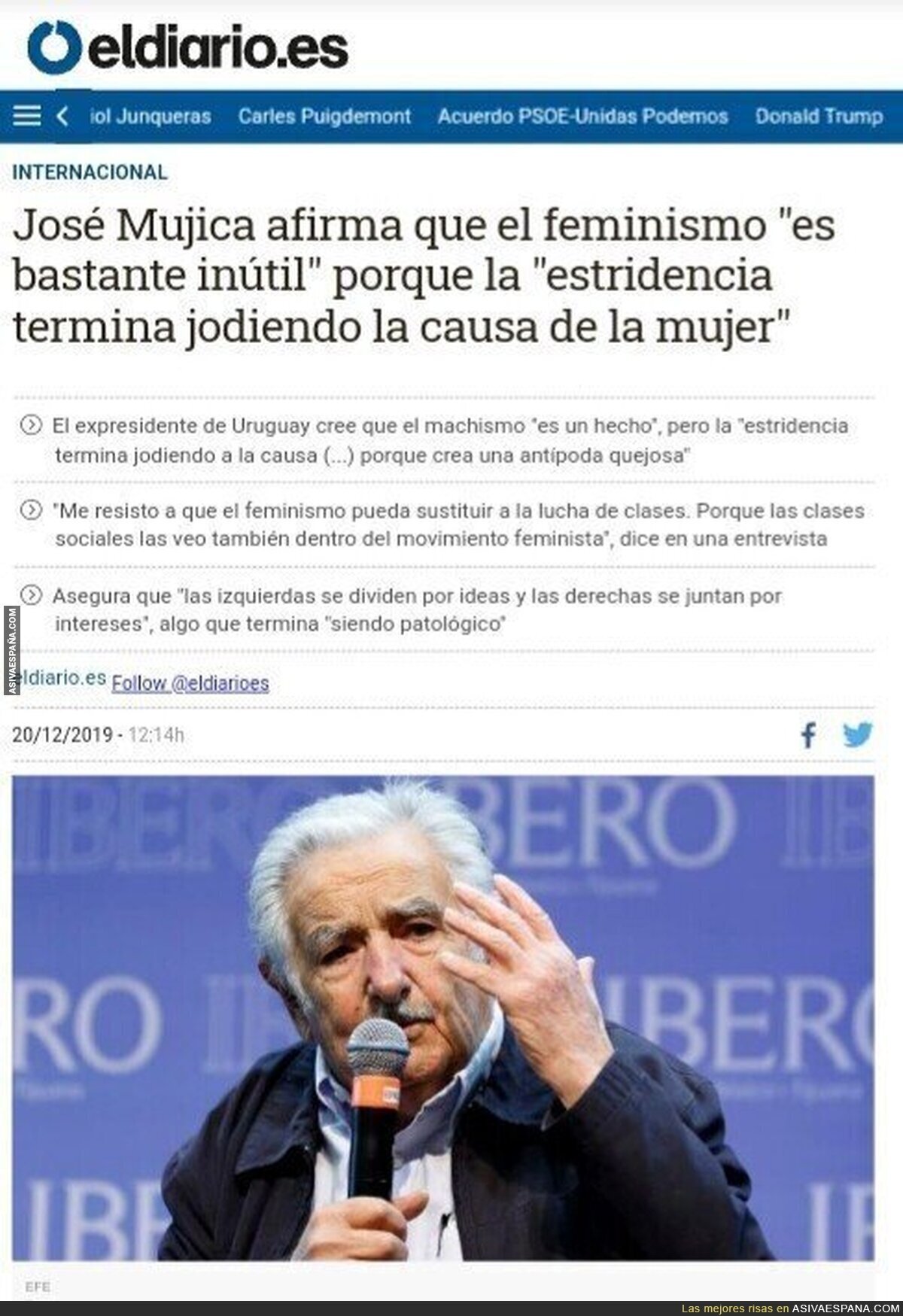 José Mujica, nuevo "machista", pide el voto para VOX