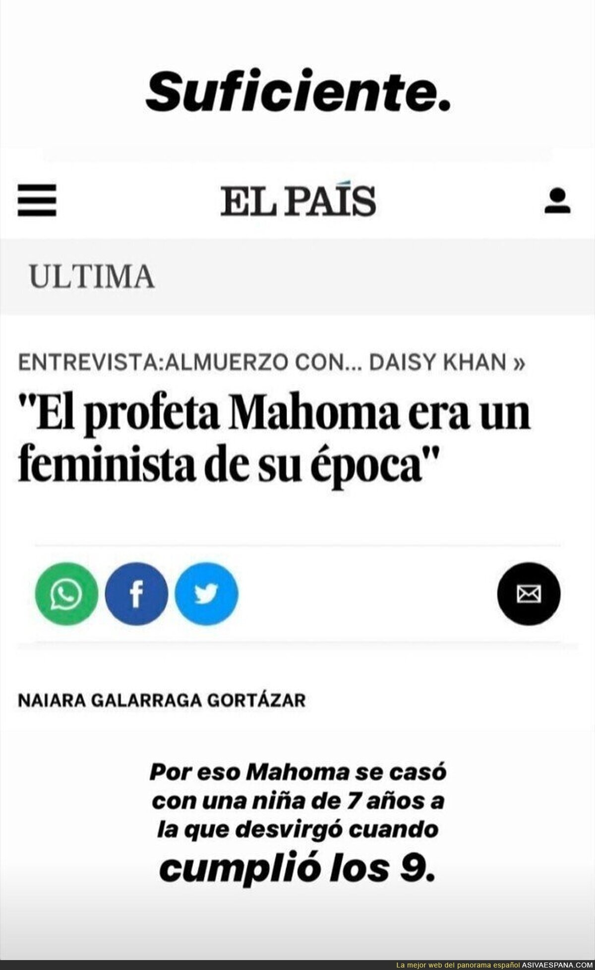 El País publica que Mahoma era "feminista" y se queda tan ancho