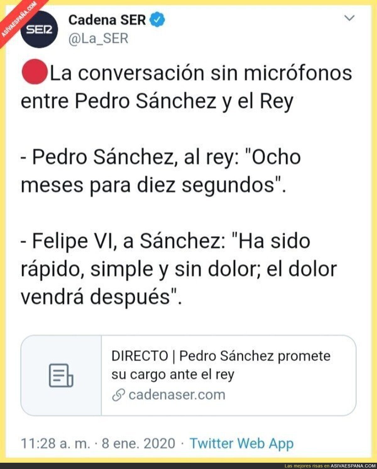El rey bromea con Pedro Sánchez sobre su gobierno