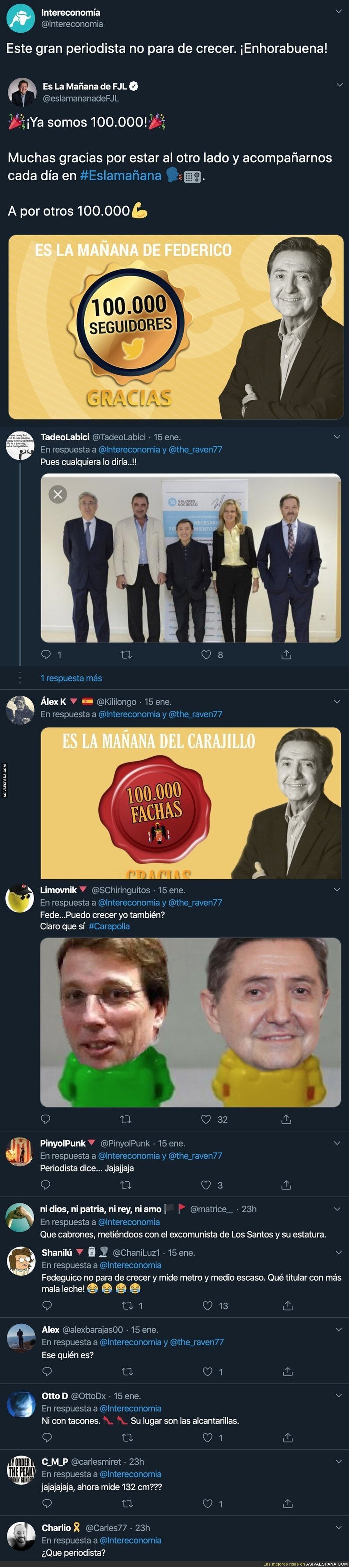 Cachondeo por este mensaje de Intereconomía felicitando a Federico Jiménez Losantos por los 100.000 seguidores