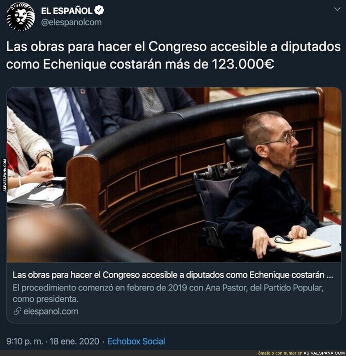 El lamentable titular de 'El Español' sobre las obras que habría que hacer en el Congreso para personas con dificultad de movilidad
