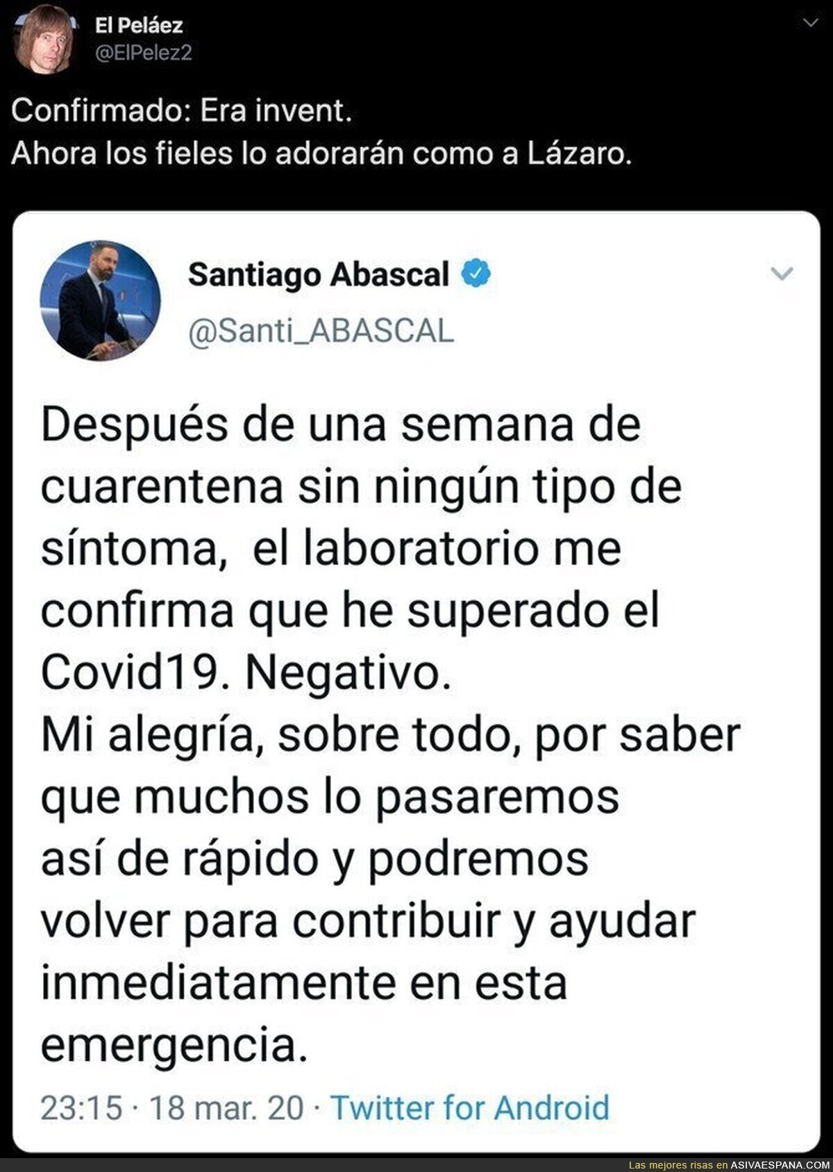 ¿Alguien se cree lo de Santiago Abascal y el coronavirus? Nadie