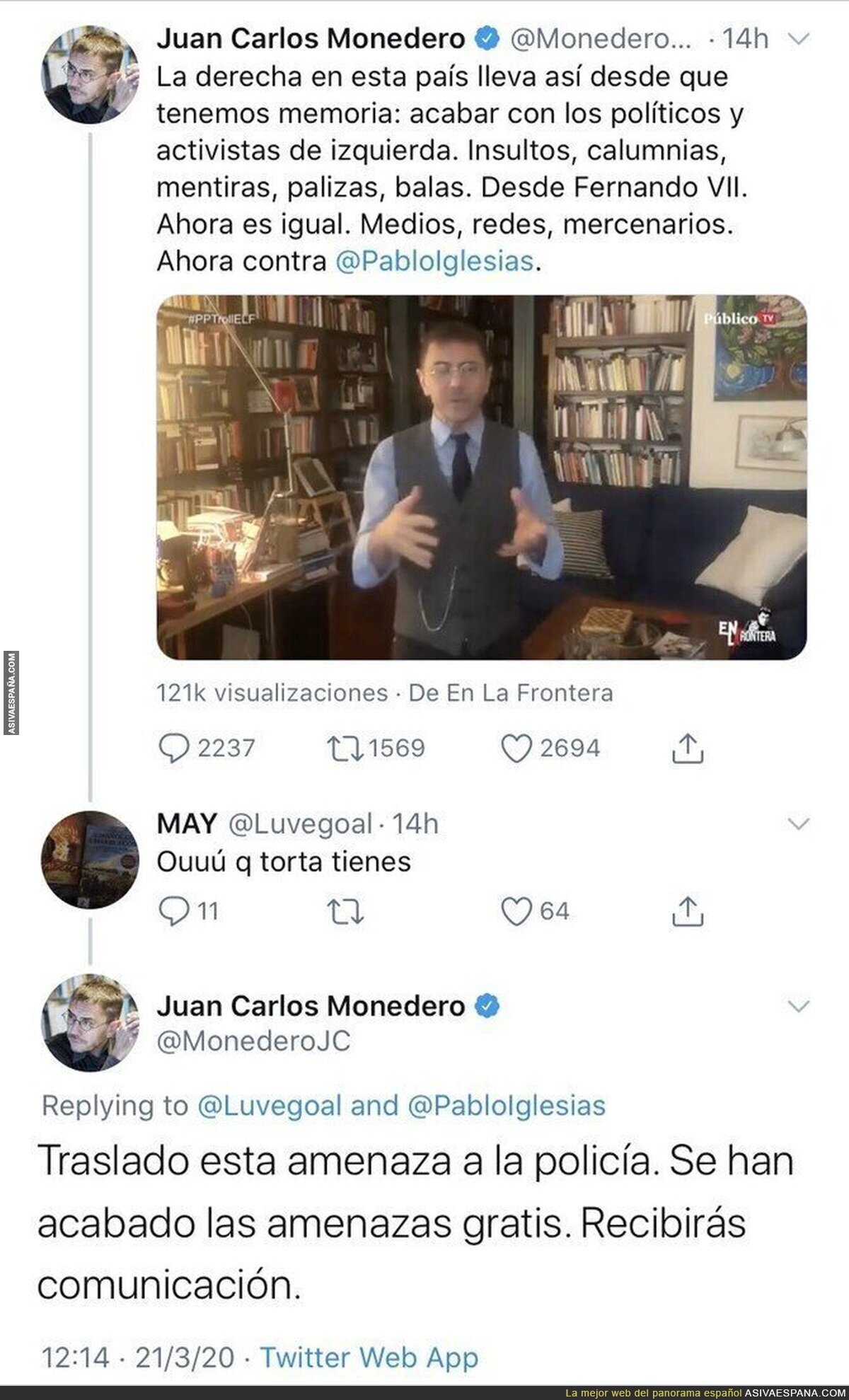 Juan Carlos Monedero se enfada porque le quieren pegar una 'torta' y le denuncia a la Policía