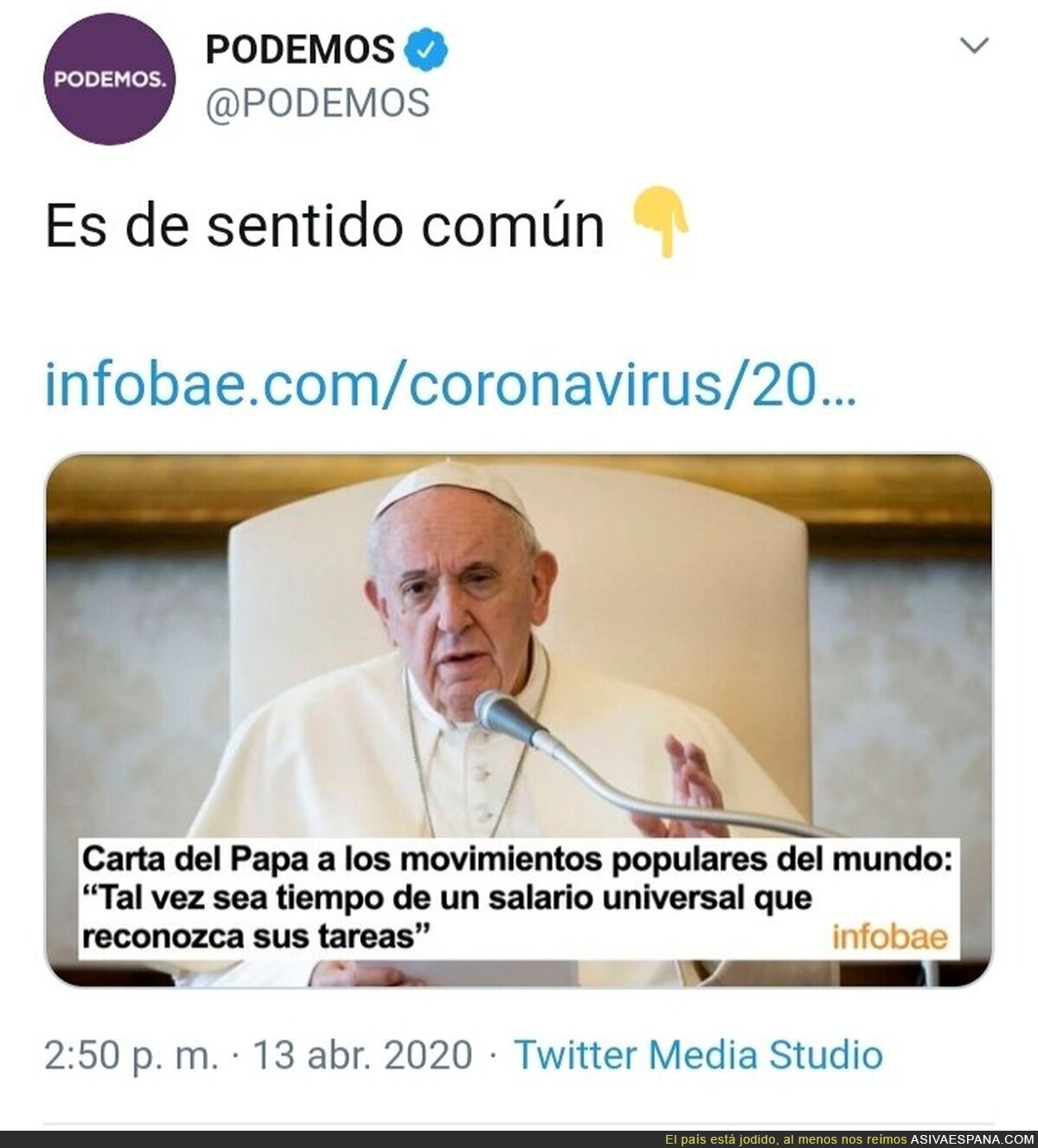 Francisco defiende la renta básica en España, no en el Vaticano