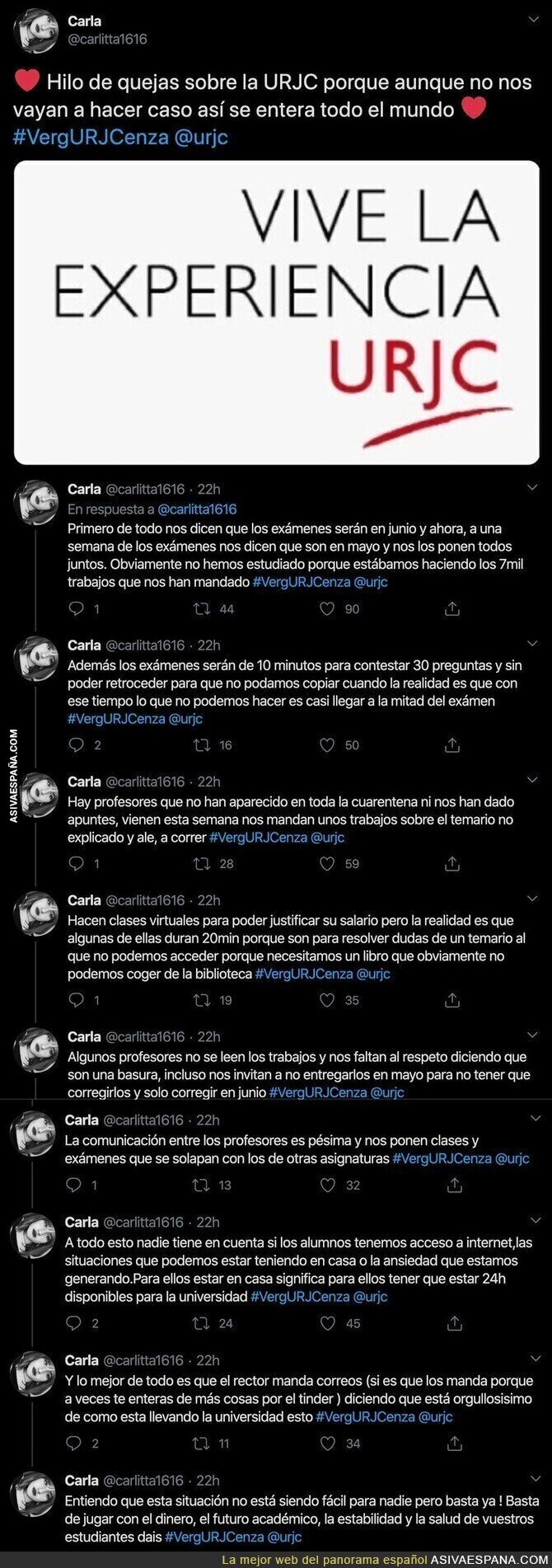 La denuncia pública de esta estudiante de la Universidad Rey Juan Carlos por la crisis del coronavirus