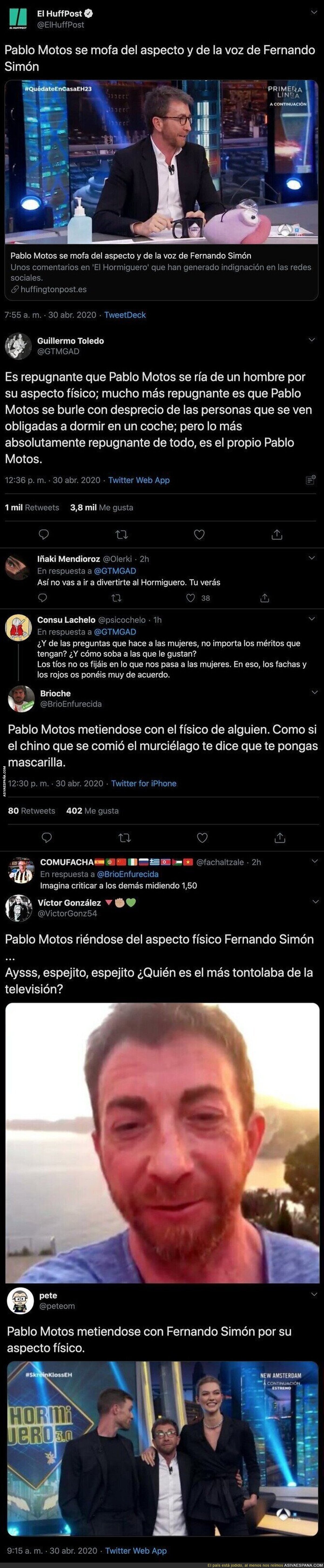 Todo el mundo está respondiendo con dureza a Pablo Motos tras meterse con el físico de Fernando Simón