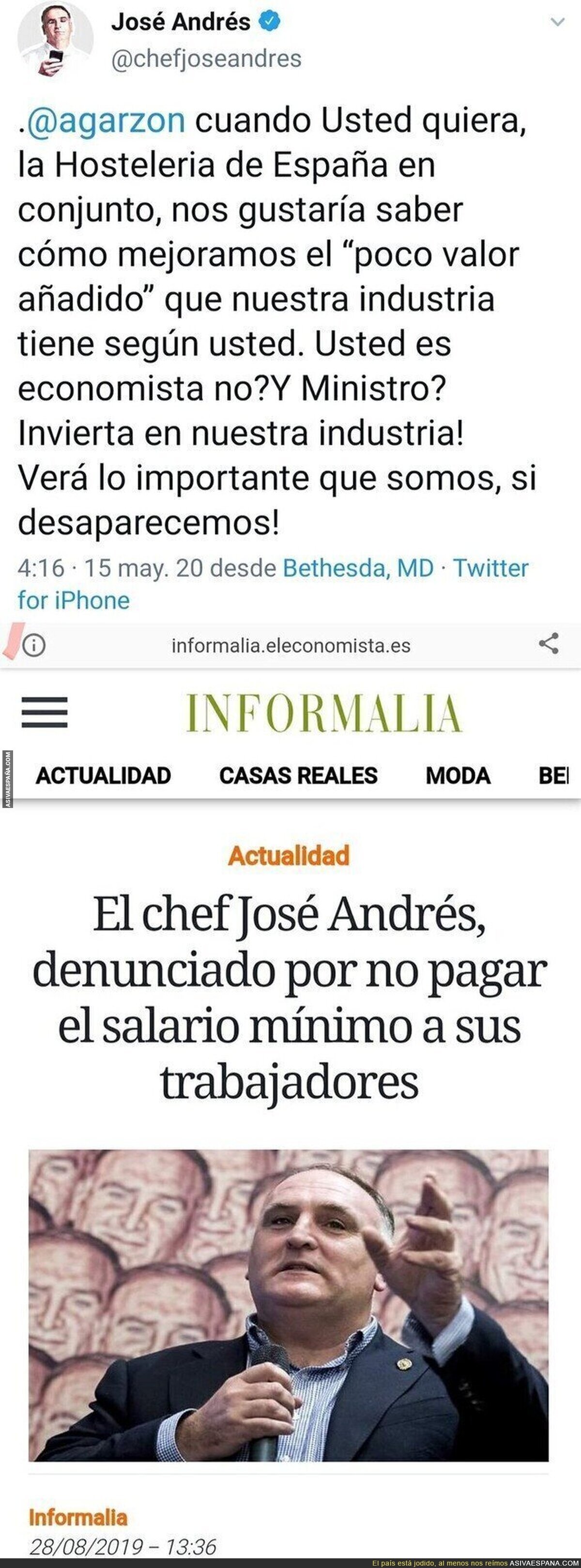 El chef José Andrés carga contra Alberto Garzón por su gestión en el Gobierno y le responden con una noticia que le deja retratado por completo