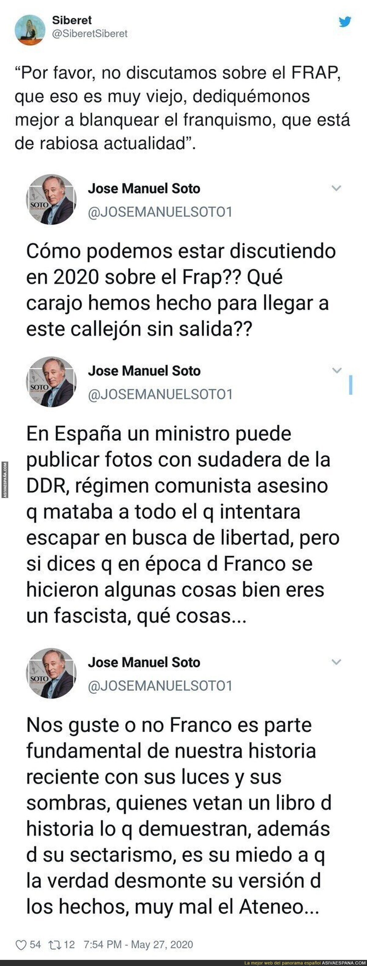 José Manuel Soto dejando claro su posición sobre el franquismo con estos tuits que le dejan totalmente retratado