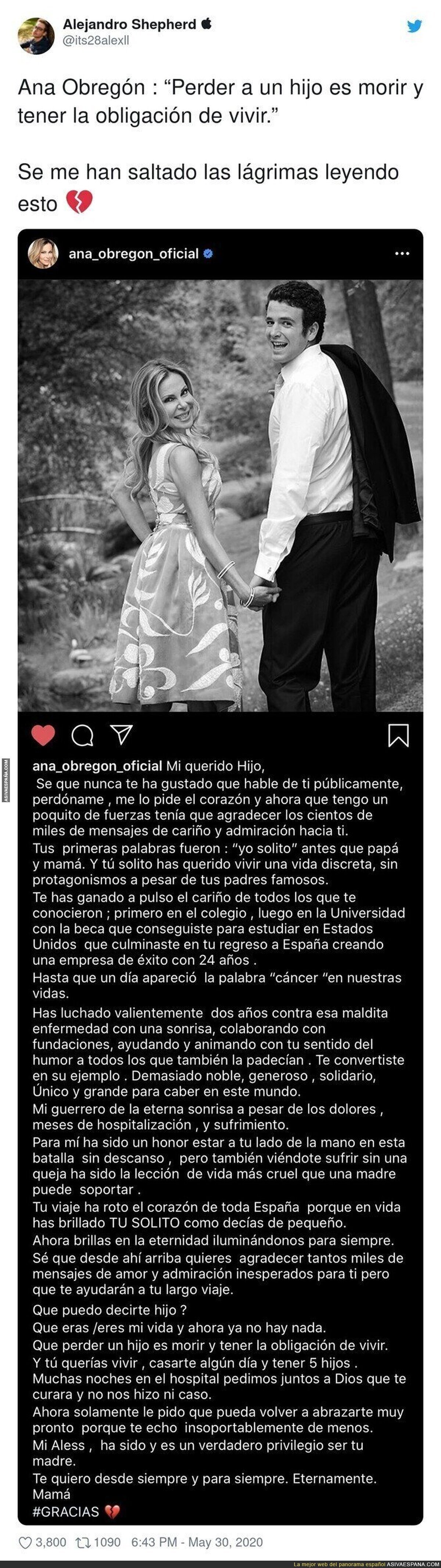 El precioso mensaje de Ana Obregón a su hijo recientemente fallecido que te hará emocionarte