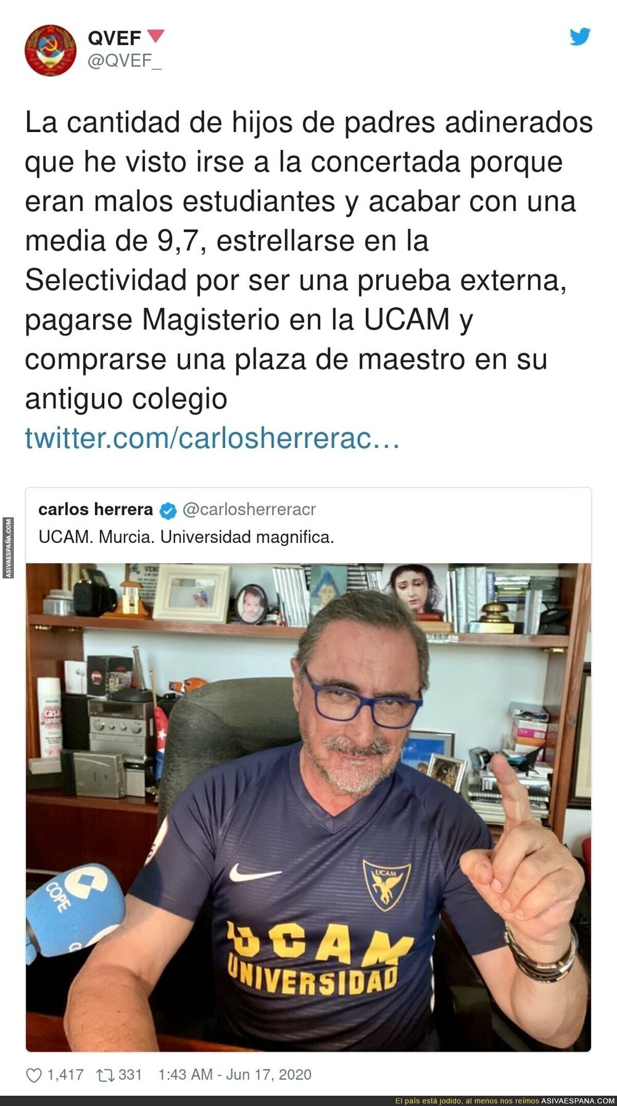 Carlos Herrera apoya a la UCAM