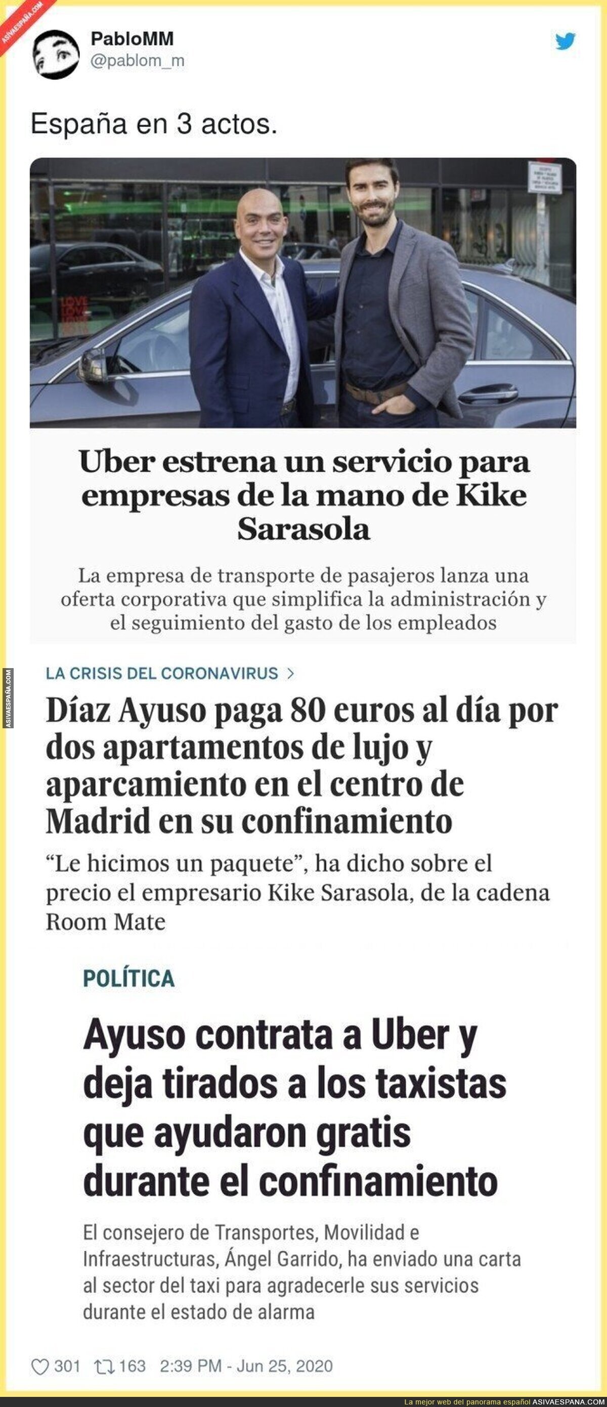 Los favores se pagan y estas tres noticias de Kike Sarasola, Uber e Isabel Díaz Ayuso lo dejan claro