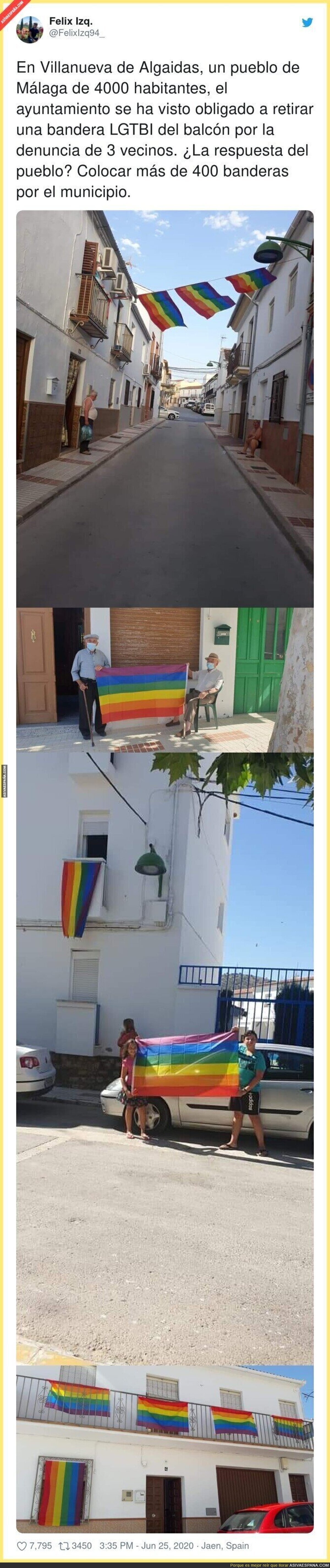 La gran respuesta del pueblo Villanueva de Algaidas tras verse obligado a retirar una bandera LGTBI de un balcón