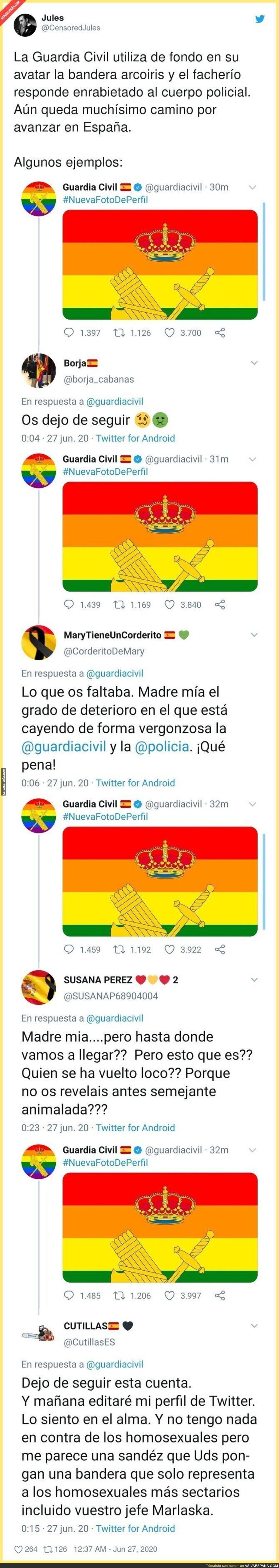 La Guardia Civil se pone la bandera LGTB y no tardan en llegarle todas estas respuestas de patriotas españoles