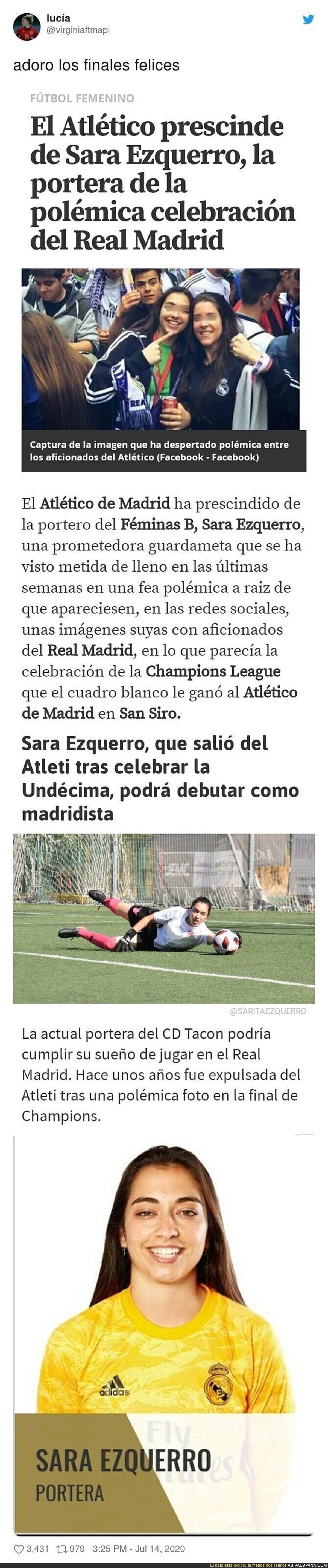 El gran final de la portera Sara Ezquerro del Real Madrid, expulsada del Atlético de Madrid