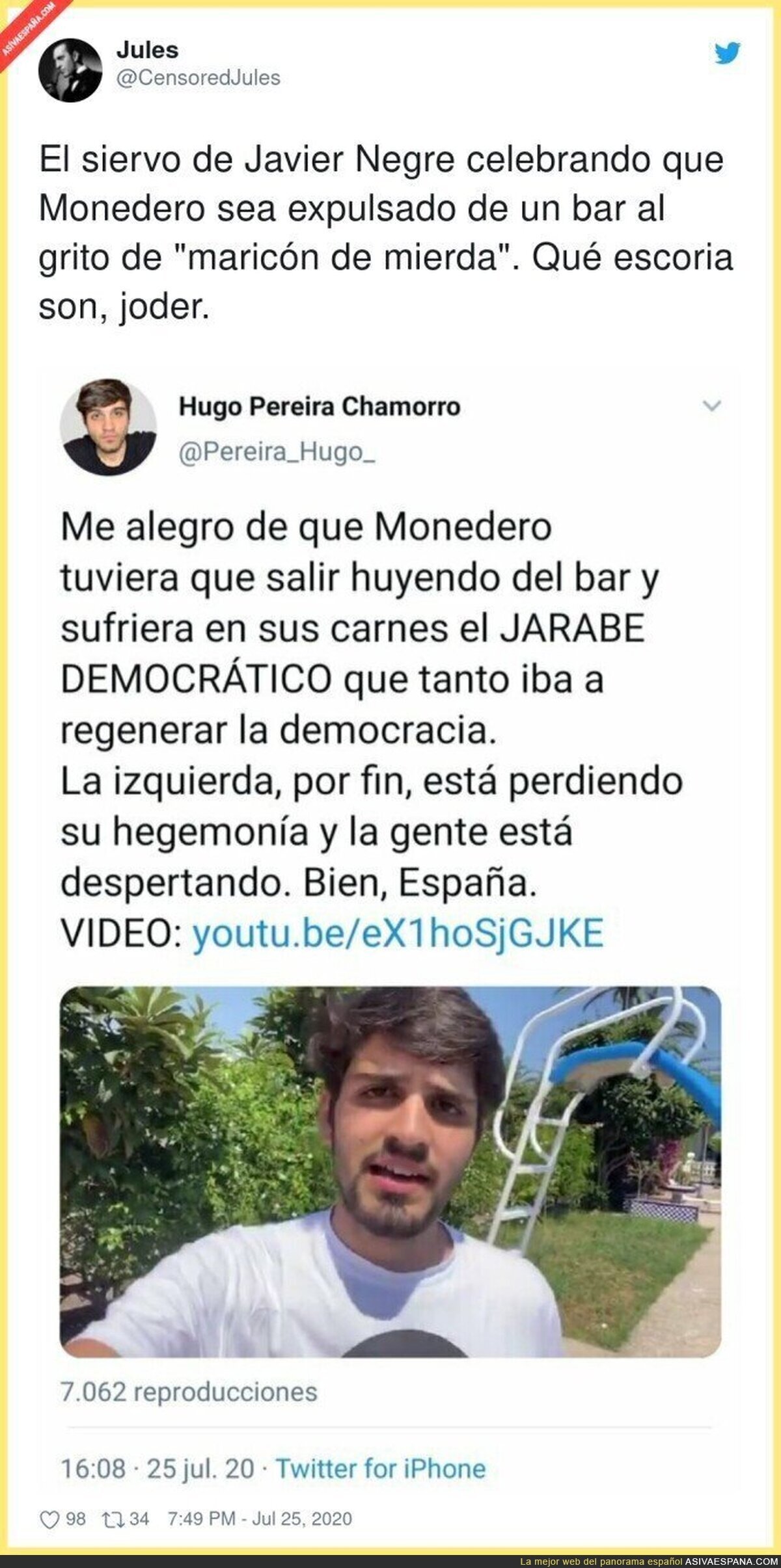 Hugo Pereira aplaudiendo a los fascistas 