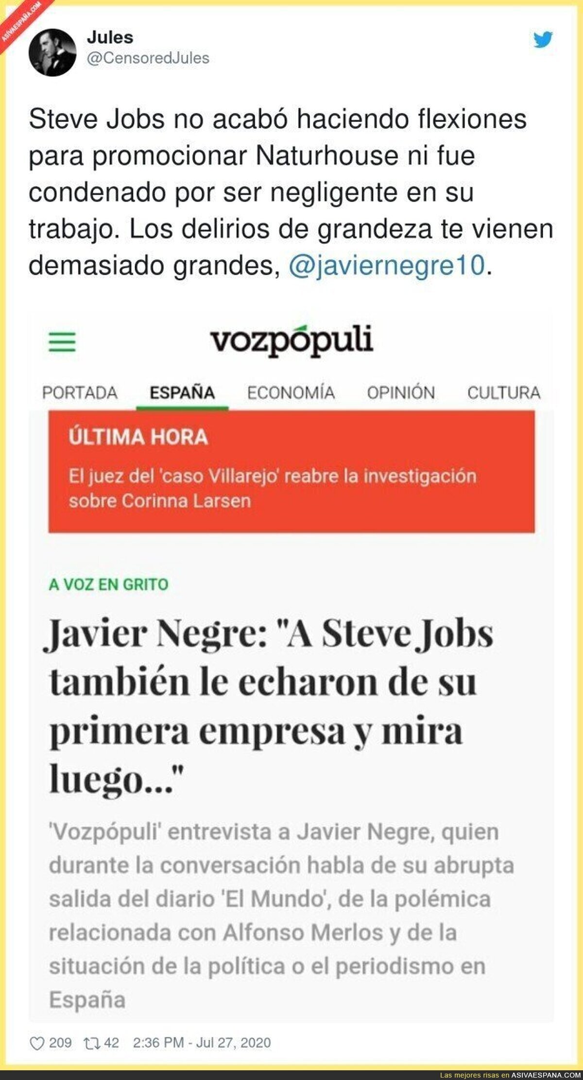 Javier Negre comparándose con Steve Jobs es lo que le faltaba al 2020