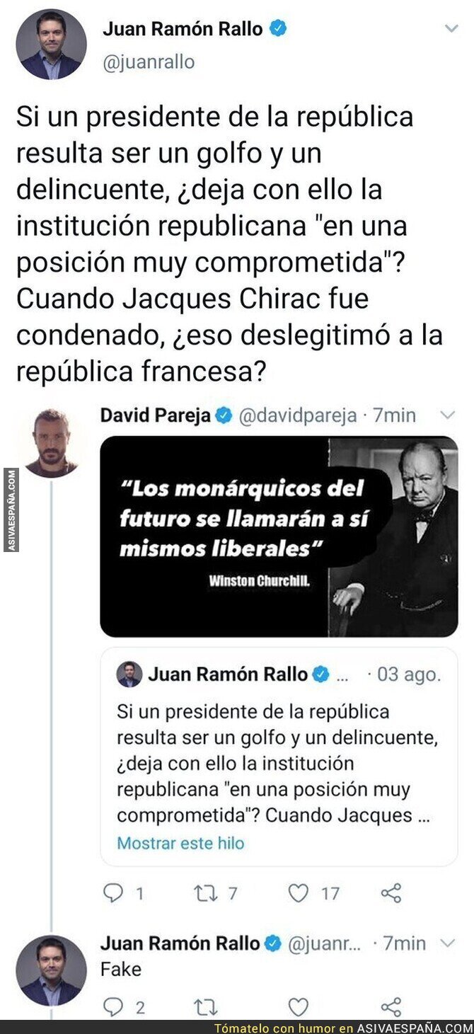 Surrealista Juan Ramón Rallo acusando a una de las frases de Churchill de fake