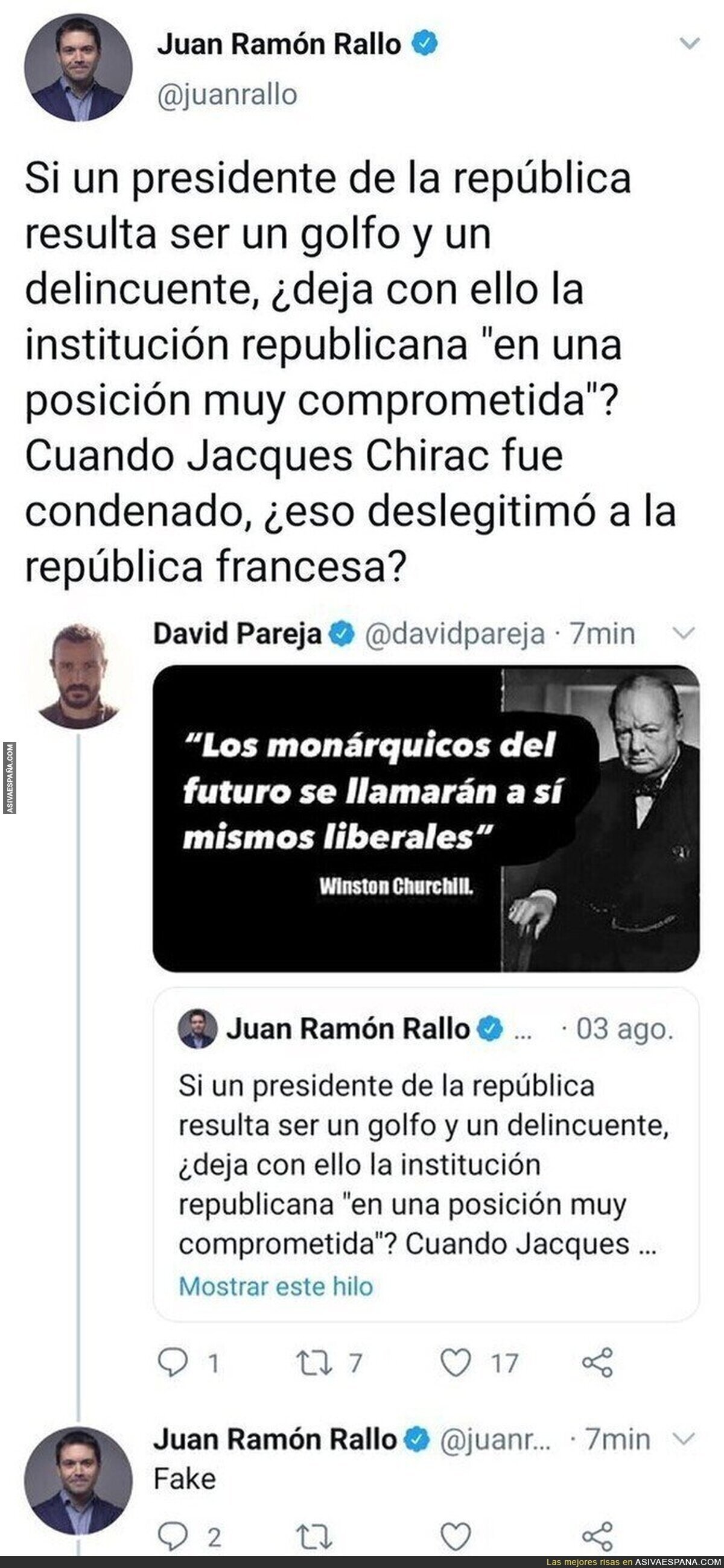 Surrealista Juan Ramón Rallo acusando a una de las frases de Churchill de fake