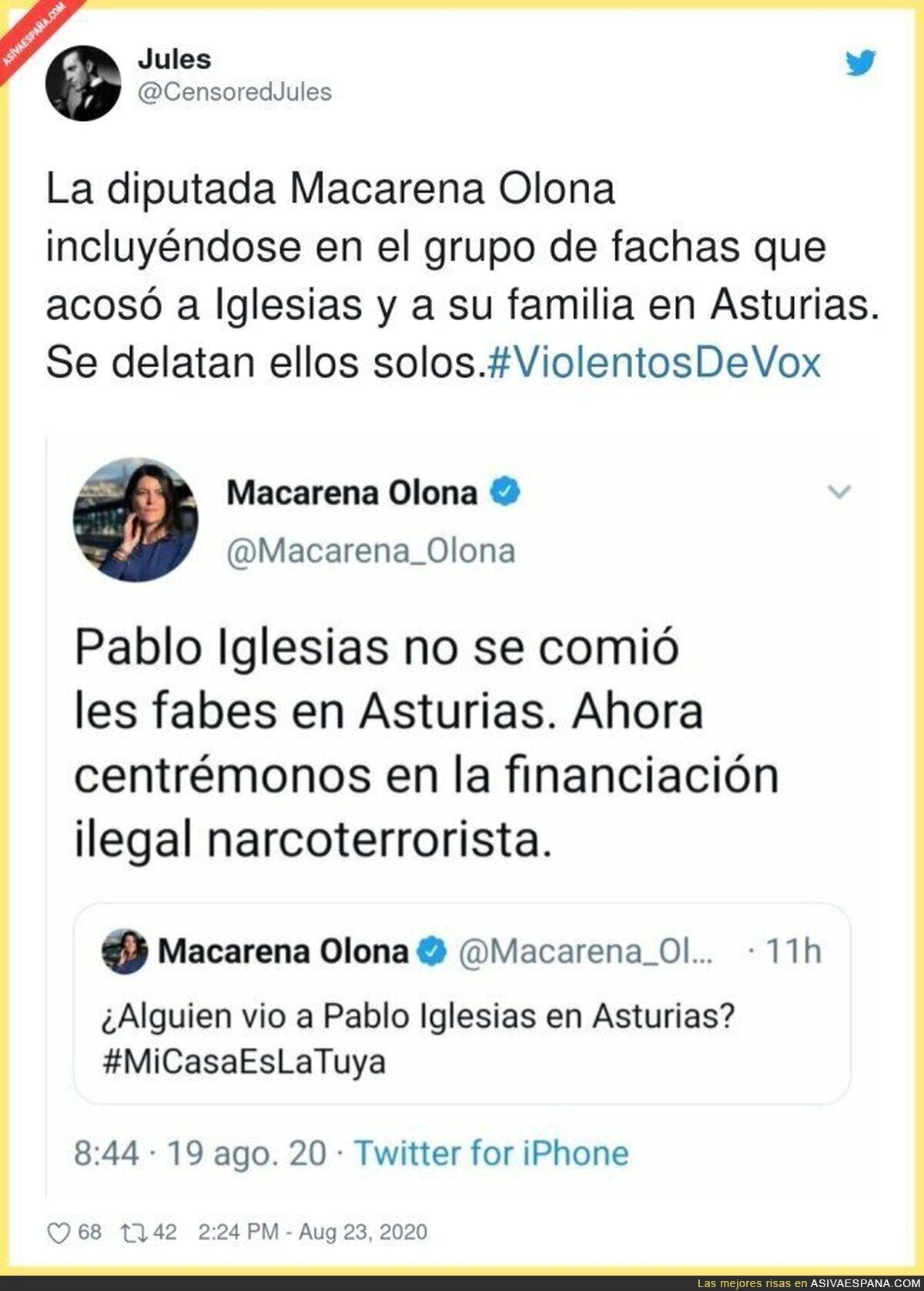 Macarena Olona se toma a cachondeo las amenazas a Pablo Iglesias en plenas vacaciones