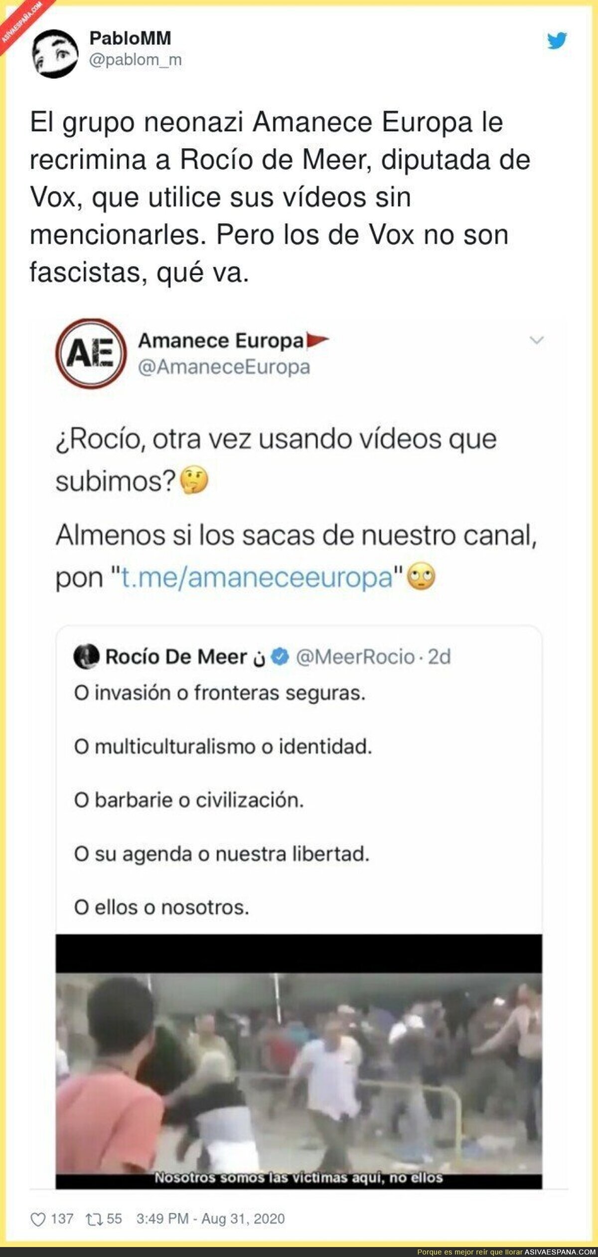 Grupo neonazi reclama los derechos de autor a Rocío de Meer por difundir este vídeo suyo