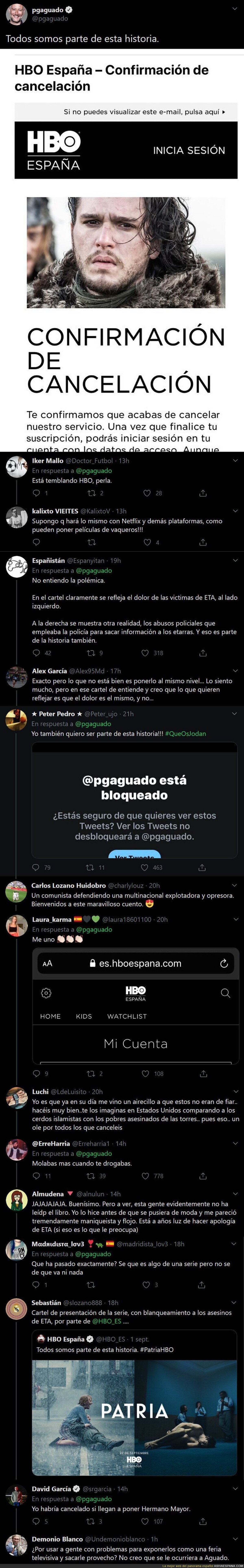 Las respuestas a Pedro García Aguado tras anunciar que se da de baja de HBO por el 'polémico' cartel de la serie PATRIA