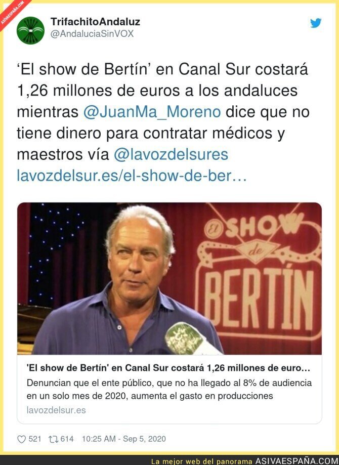 Para Bertín sobra el dinero en Andalucía