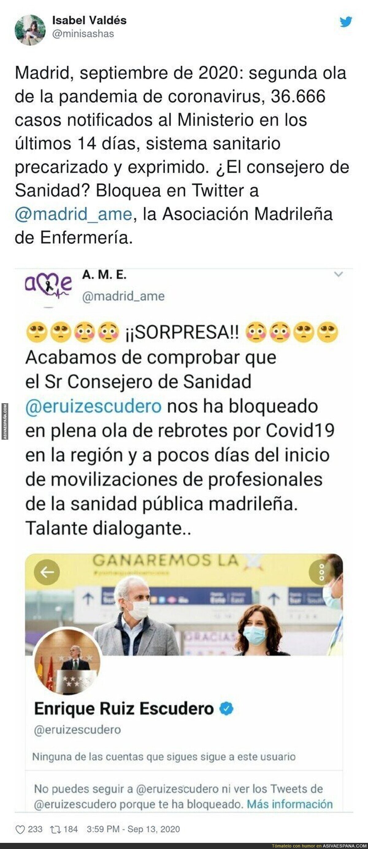 Una auténtica vergüenza lo del Consejero de Sanidad de la Comunidad de Madrid