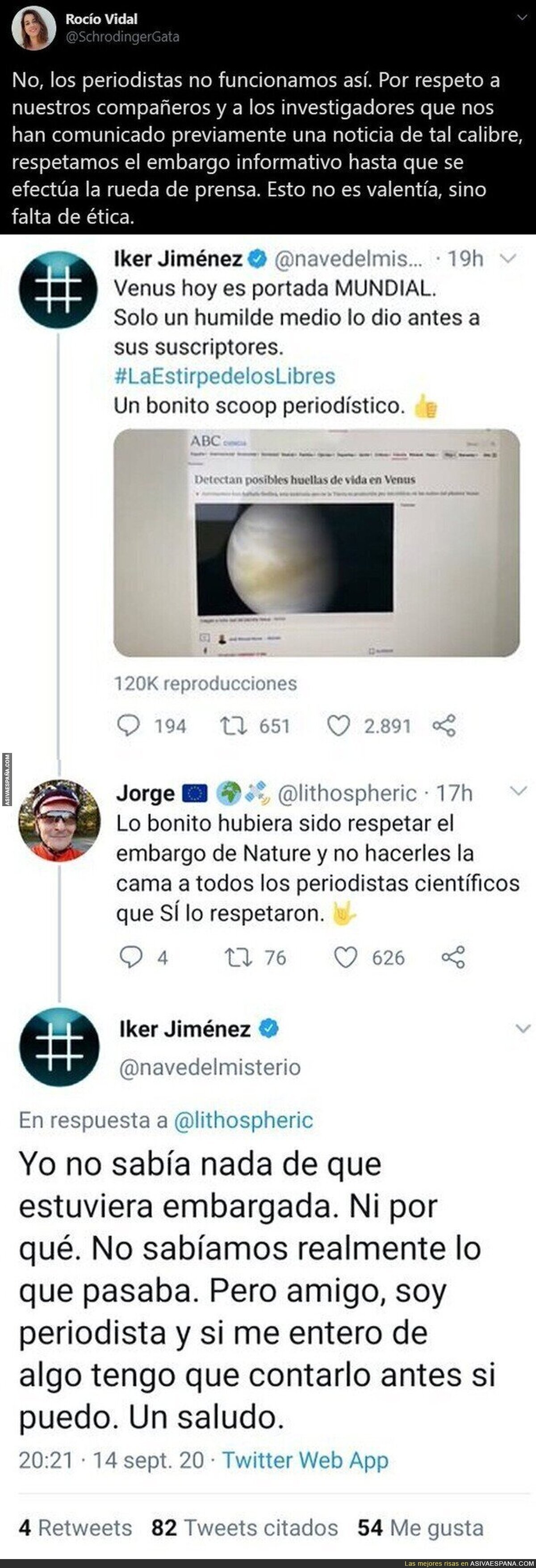 La cerdada que ha hecho Iker Jiménez hablando antes de tiempo sobre la noticia de Venus