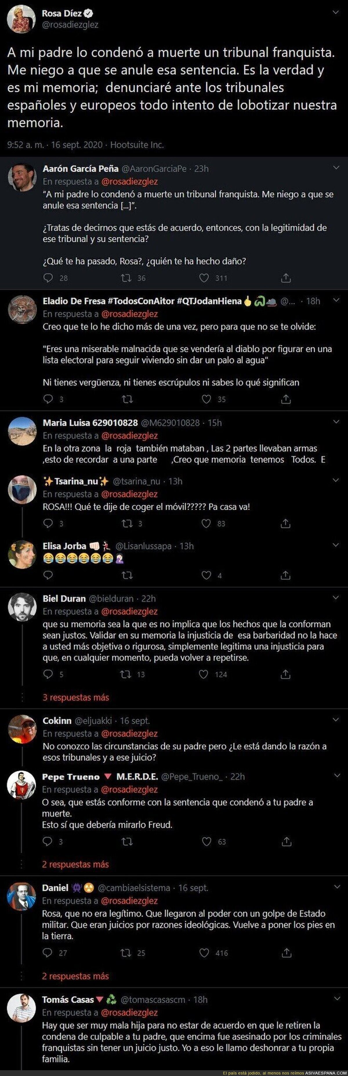 Rosa Díez enloquece por completo y justifica la muerte de su padre por el franquismo para atacar al Gobierno con este tuit