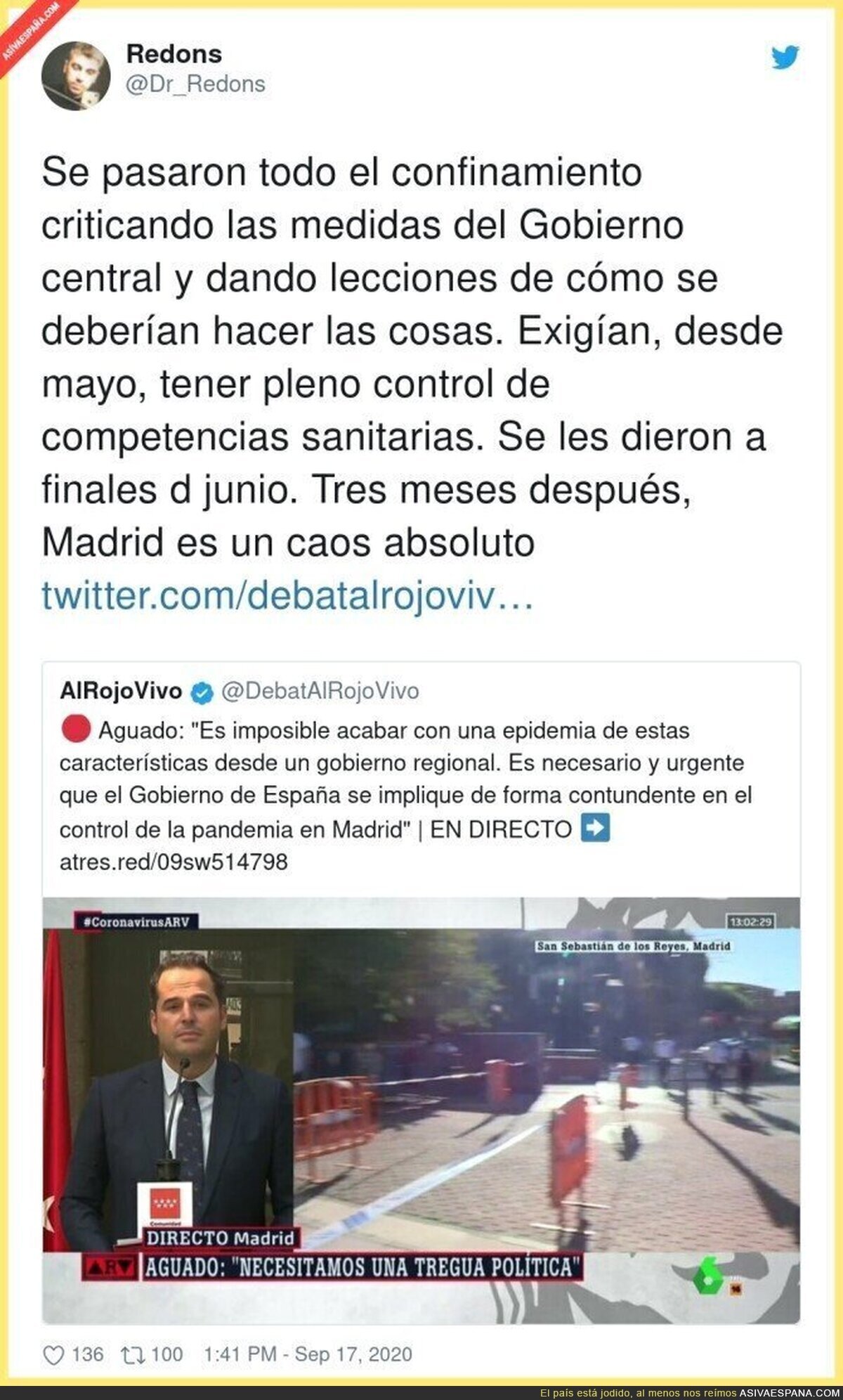 Madrid no es nadie sin ayuda de Pedro Sánchez
