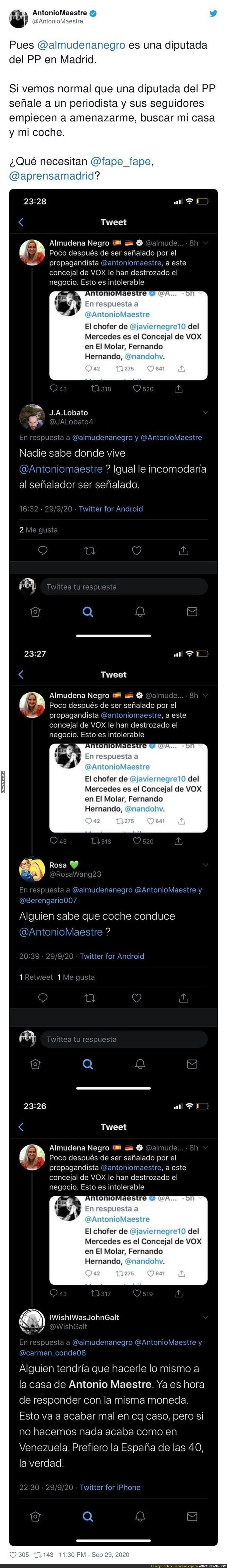 La diputada Almudena Negro señalando a Antonio Maestre en redes sociales