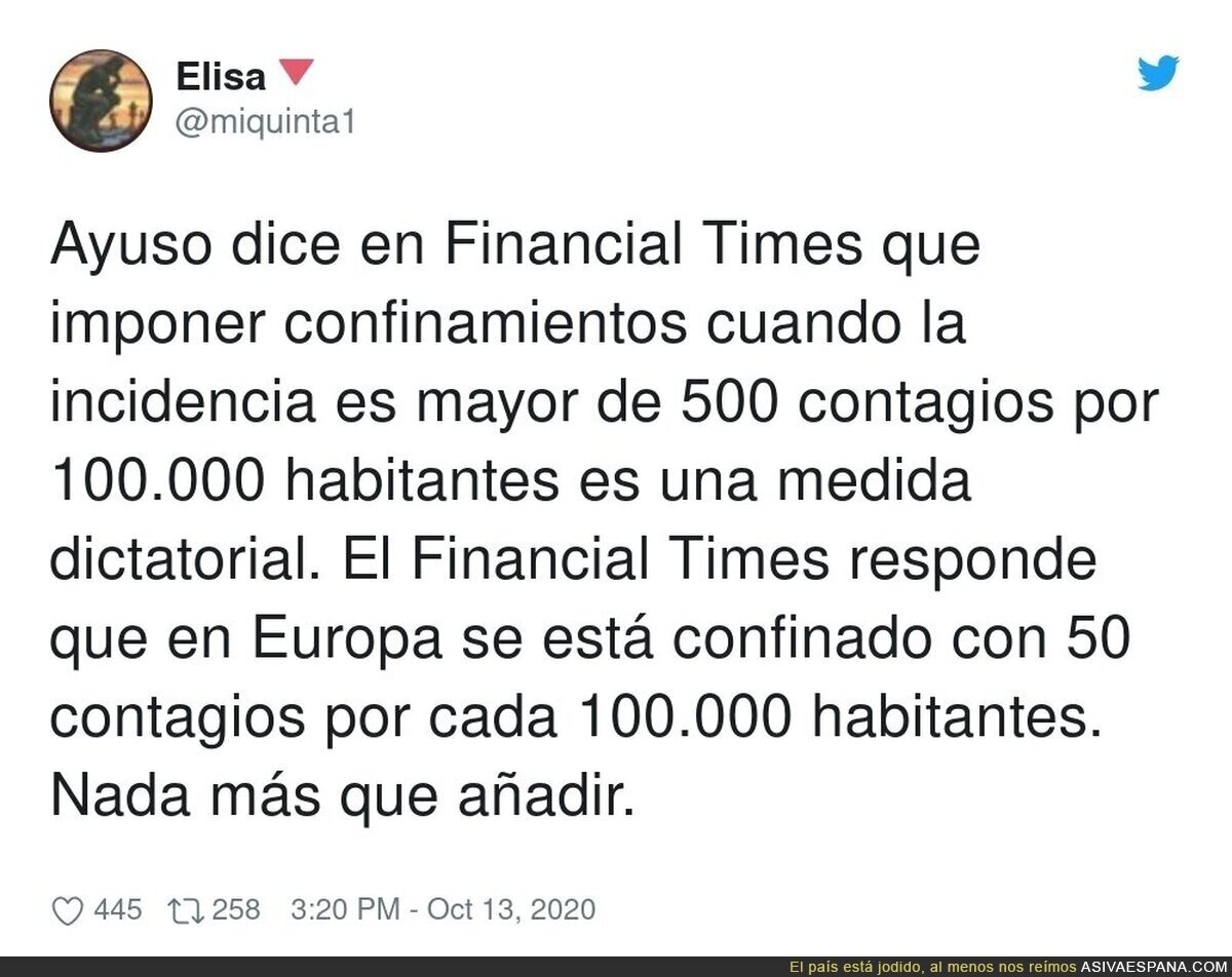 El Financial Times, ya dijo que Ayuso era el hazmerreír de Europa