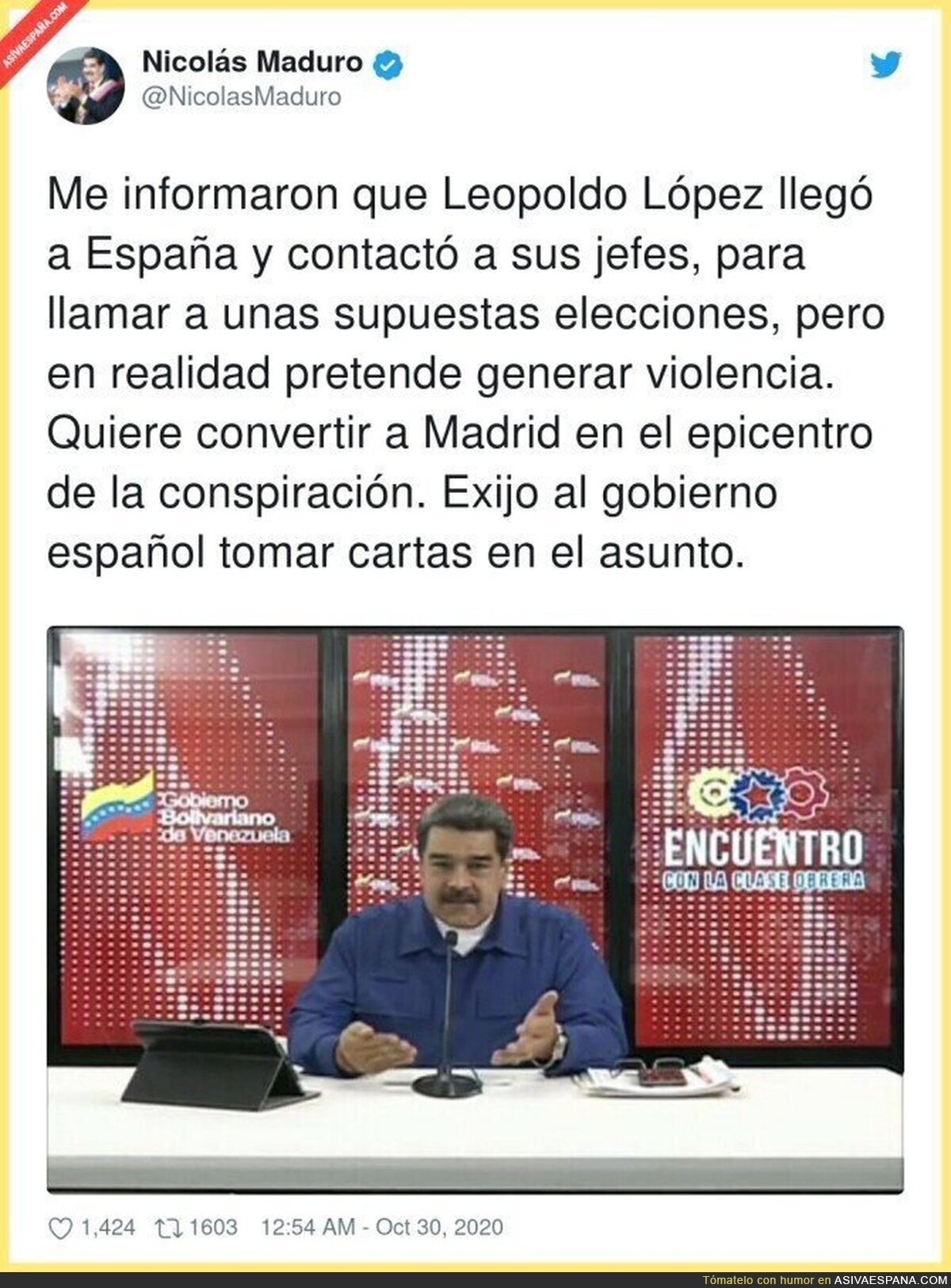Maduro habla sobre la estancia del fugado Leopoldo López en Madrid