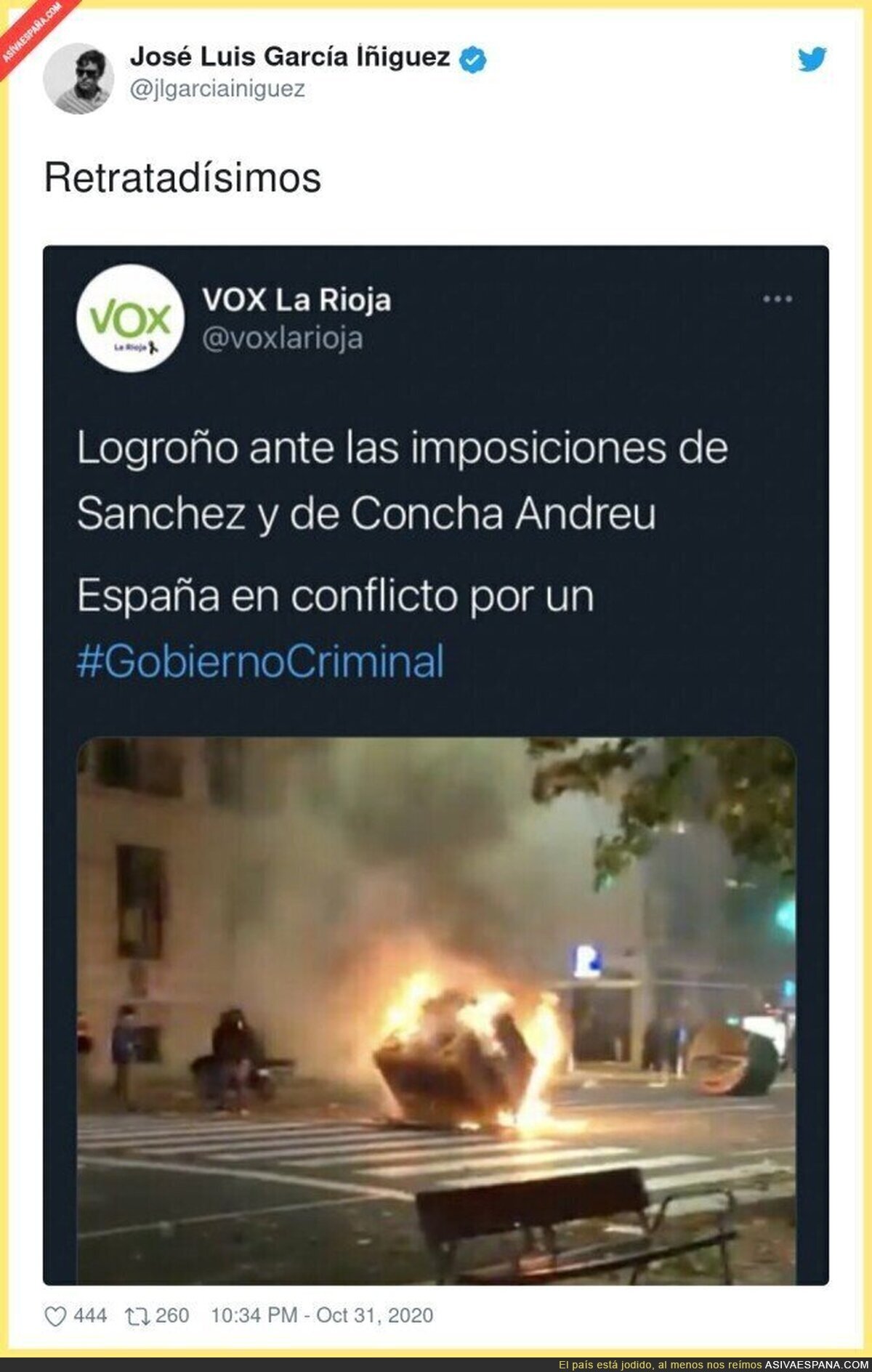 VOX queda retratada apoyando las manifestaciones violentas en las calles contra el Gobierno