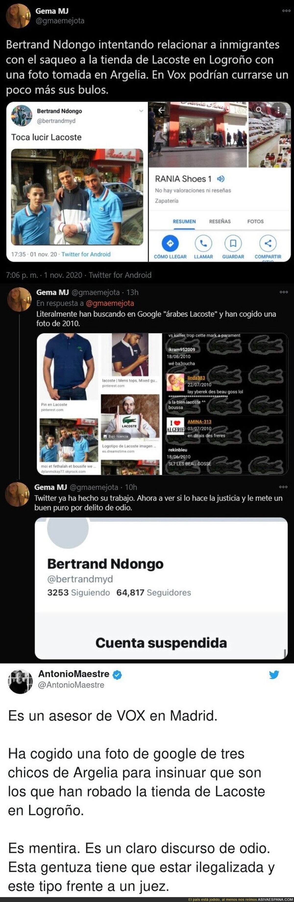 Twitter le suspende la cuenta de Bertrand Ndongo (VOX) tras difundir estos mensajes sobre unos chicos jóvenes