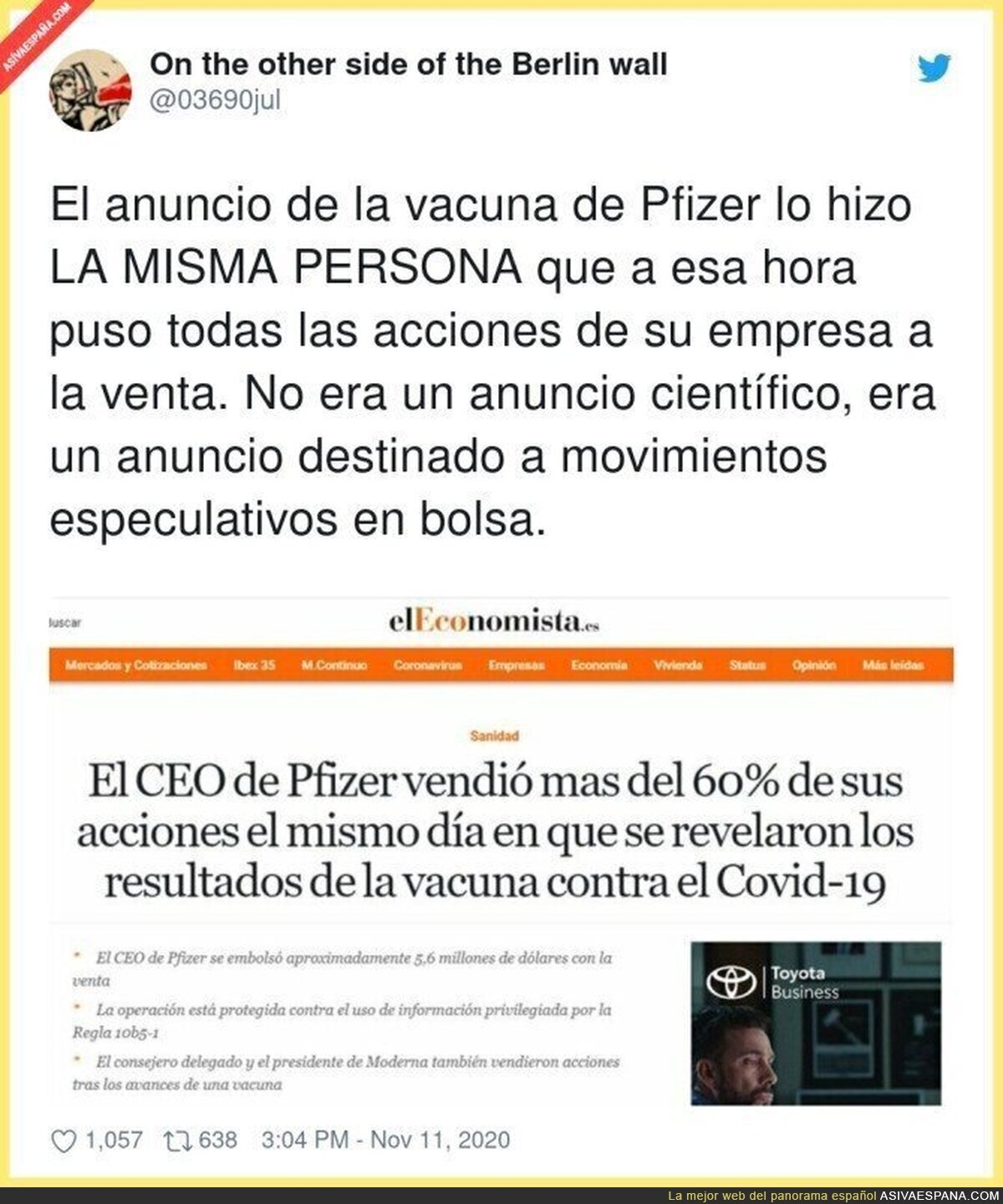 Polémico movimiento de acciones del CEO de Pfizer