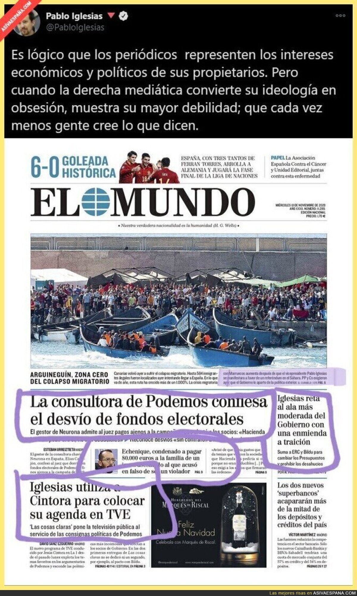 Al diario 'El Mundo' se le cuela en portada una noticia que no habla sobre Pablo Iglesias