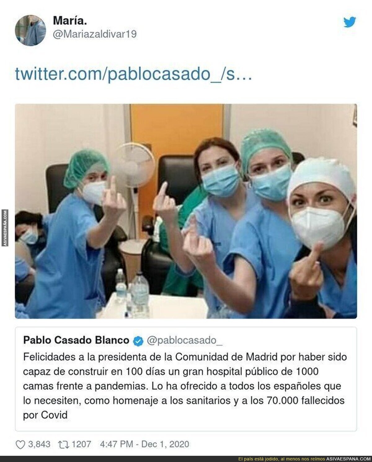 La respuesta de los sanitarios a Pablo Casado por el hospital de las pandemias