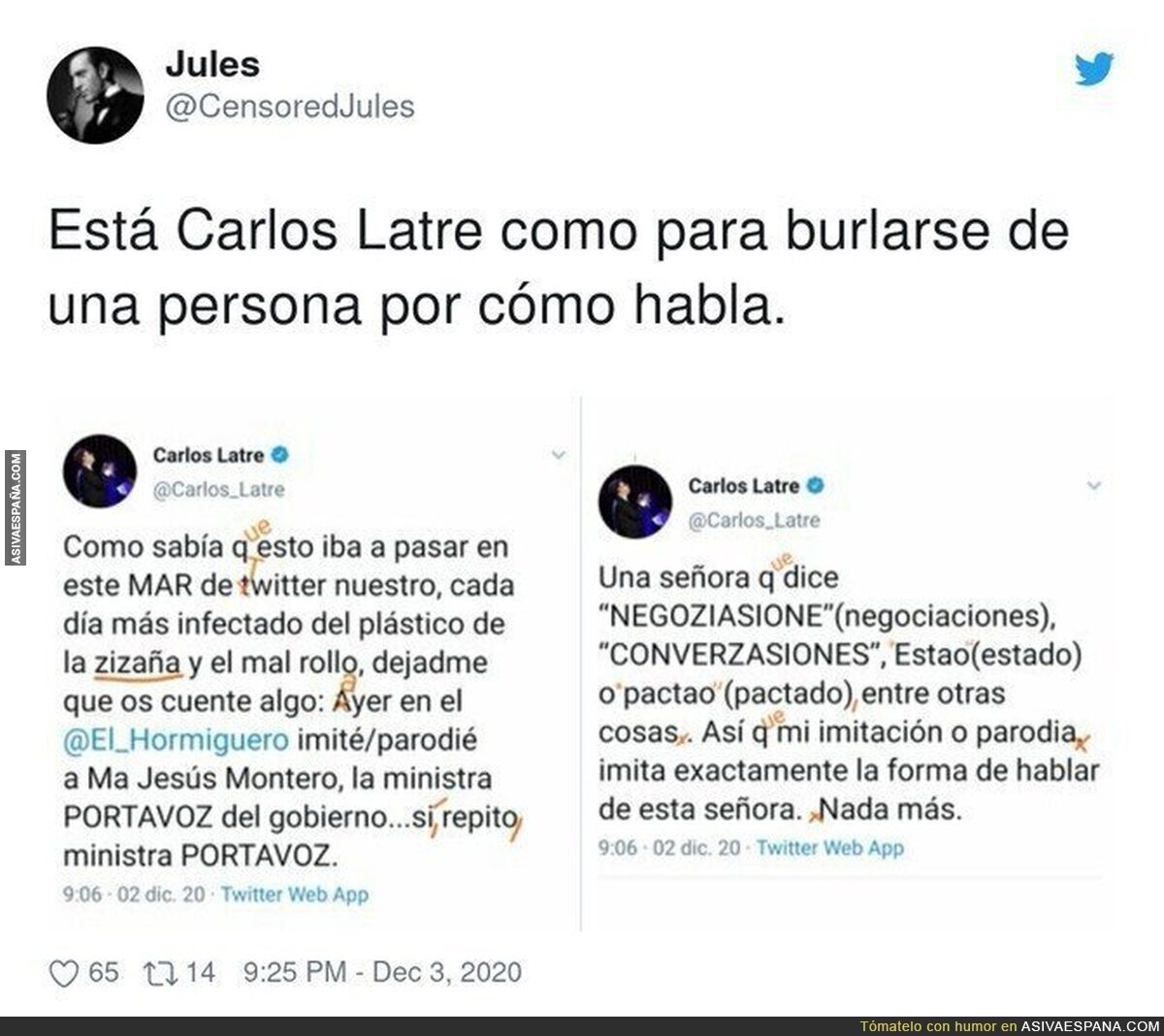 Carlos Latre se indigna por las críticas a su imitación
